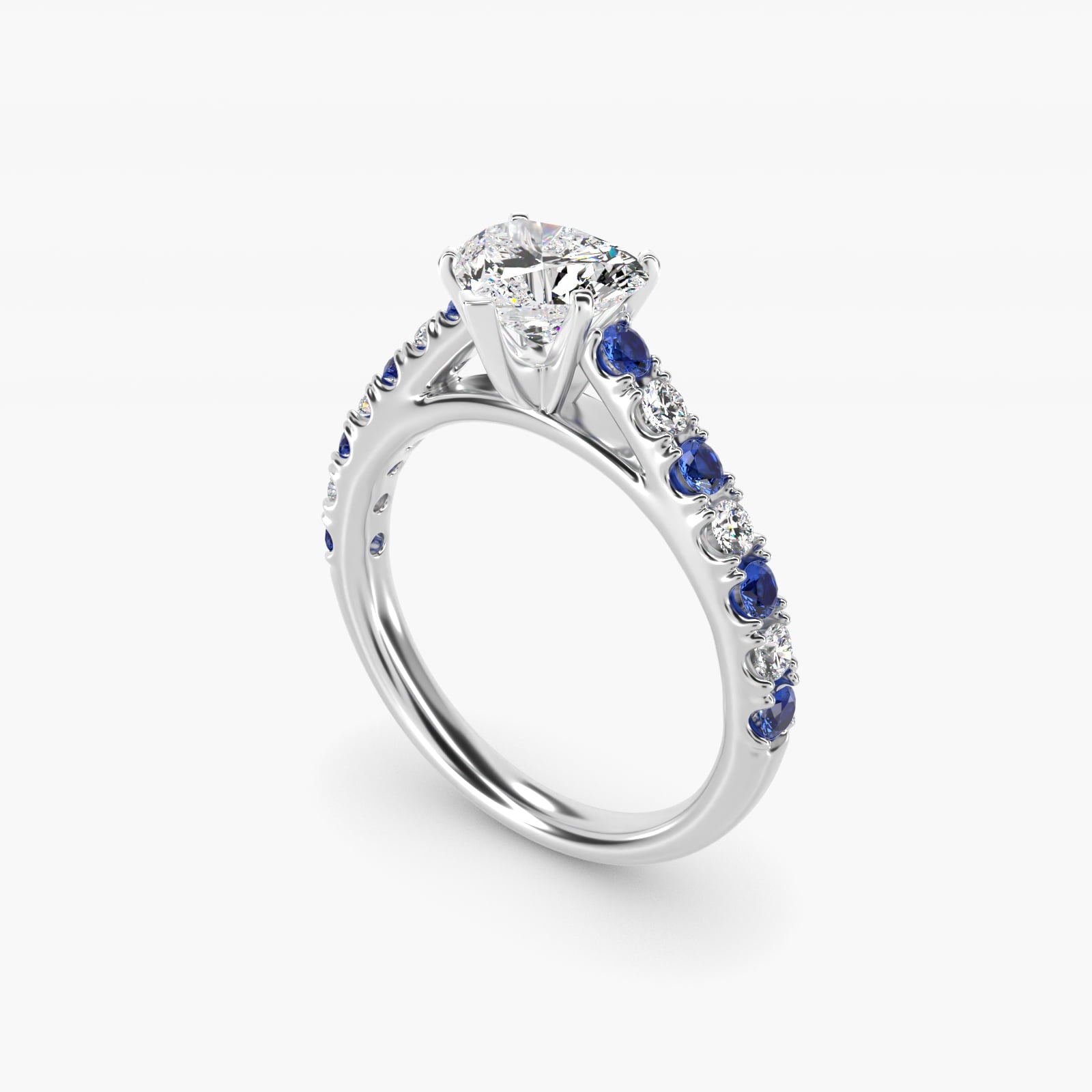 Riviera PavŽ Sapphire and Diamond Engagement Ring in 14k White Gold - Heart Center