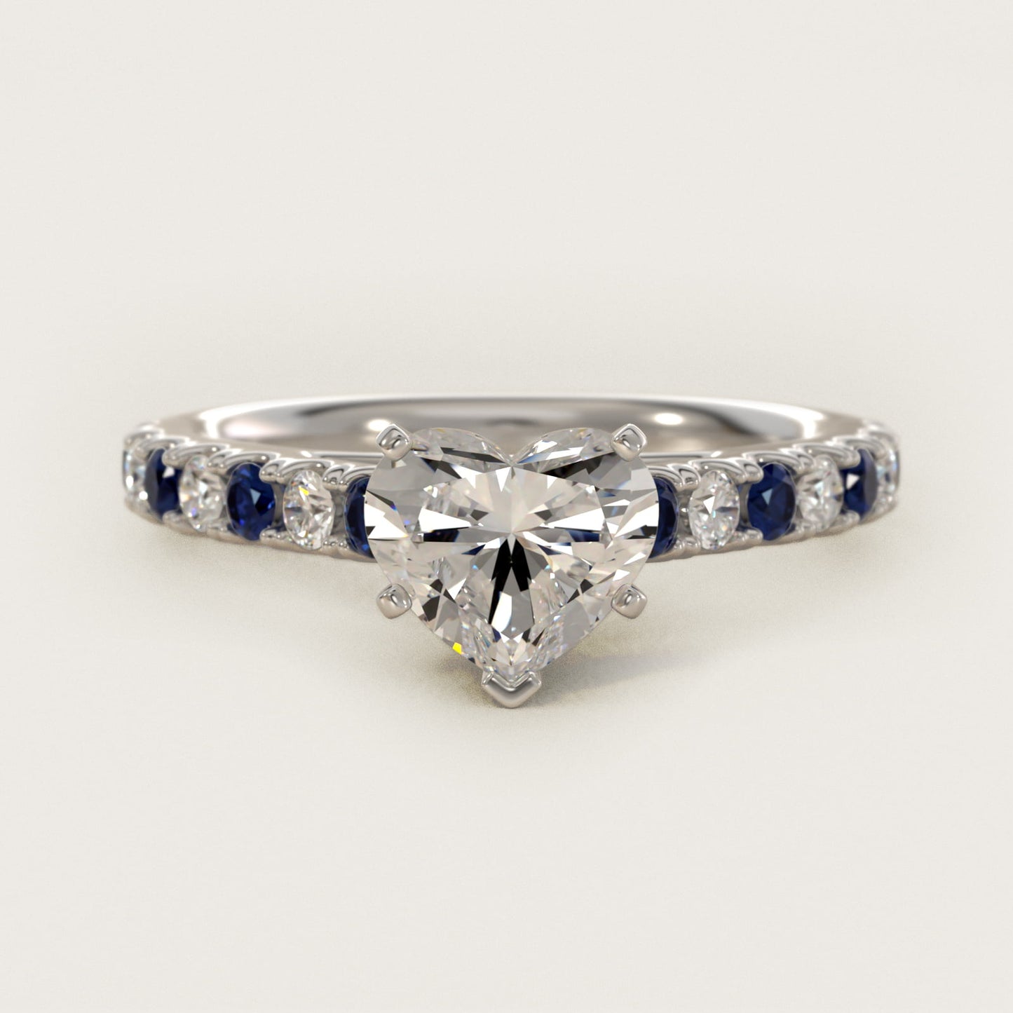 Riviera PavŽ Sapphire and Diamond Engagement Ring in 14k White Gold - Heart Center
