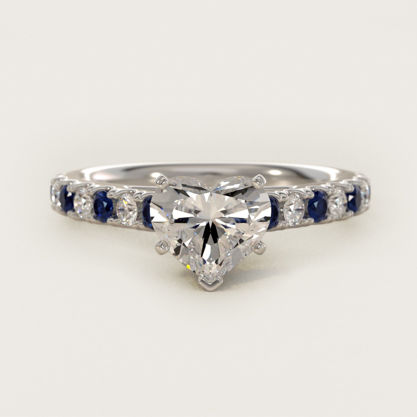 Riviera PavŽ Sapphire and Diamond Engagement Ring in 14k White Gold - Heart Center