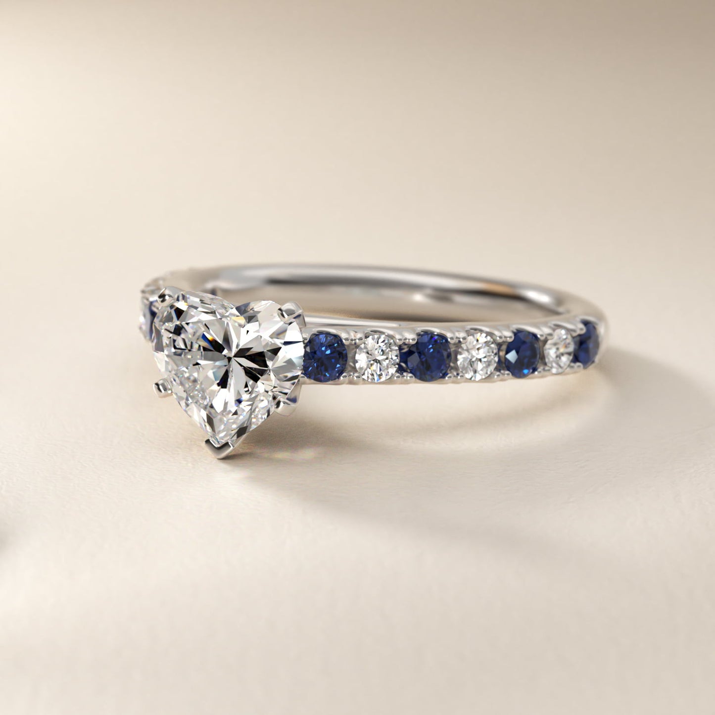 Riviera PavŽ Sapphire and Diamond Engagement Ring in 14k White Gold - Heart Center