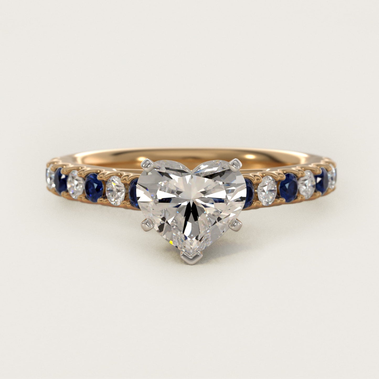 Riviera PavŽ Sapphire and Diamond Engagement Ring in 14K Yellow Gold - Heart Center