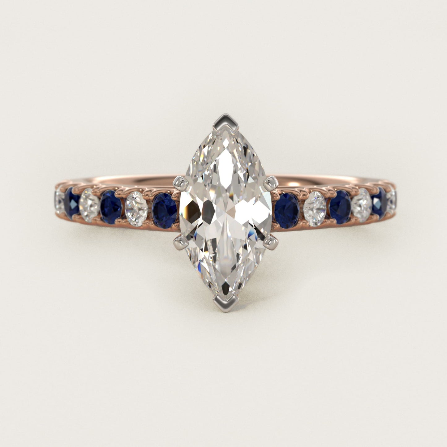Riviera PavŽ Sapphire and Diamond Engagement Ring in 14k Rose Gold - Marquise Center