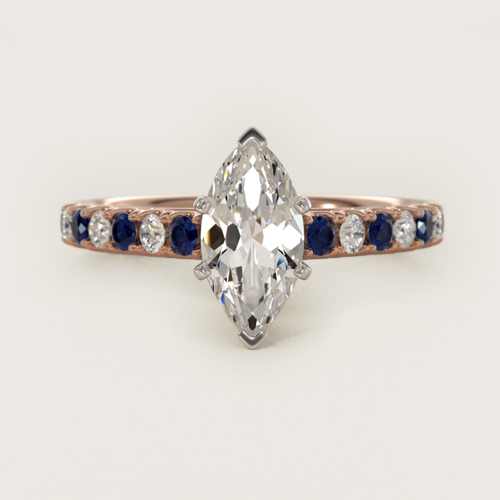 Riviera PavŽ Sapphire and Diamond Engagement Ring in 14k Rose Gold - Marquise Center