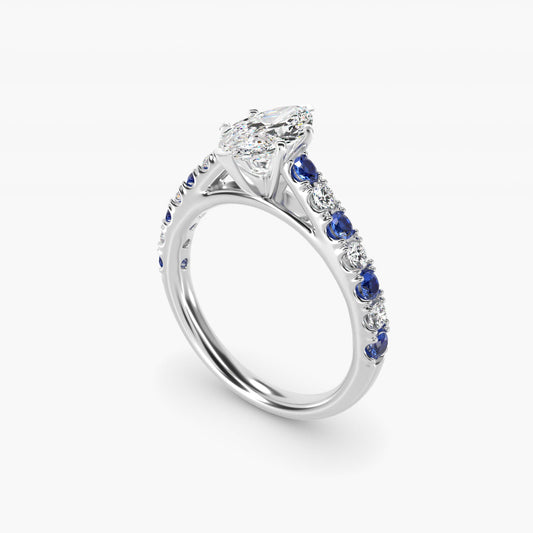 Riviera PavŽ Sapphire and Diamond Engagement Ring in 14k White Gold - Marquise Center