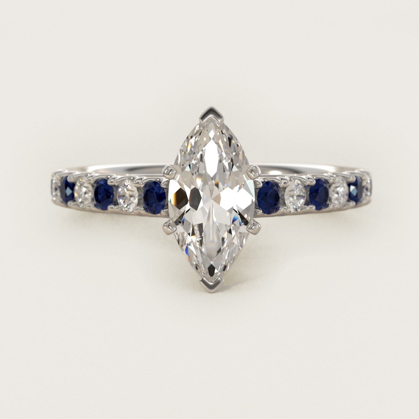 Riviera PavŽ Sapphire and Diamond Engagement Ring in 14k White Gold - Marquise Center