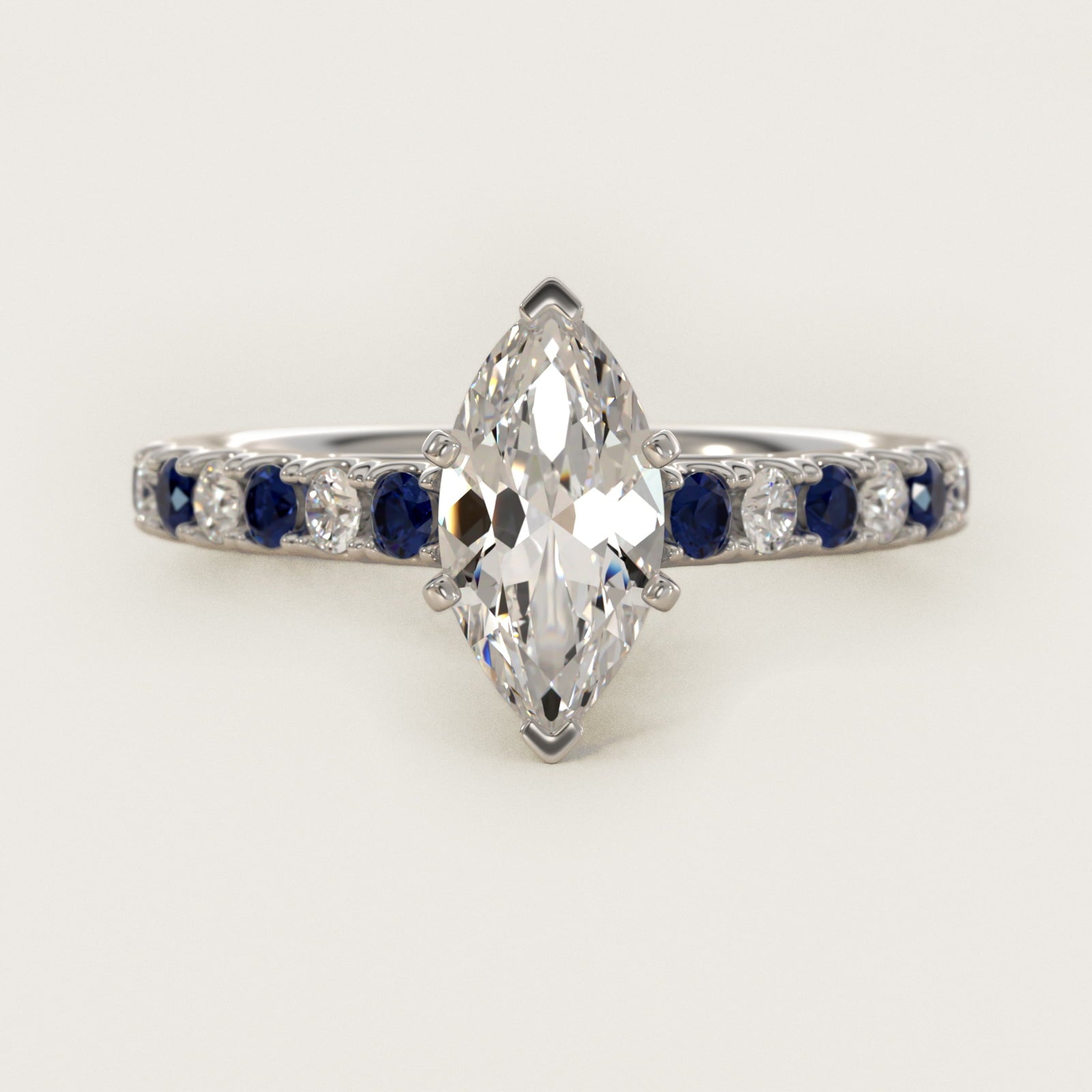 Riviera PavŽ Sapphire and Diamond Engagement Ring in 14k White Gold - Marquise Center
