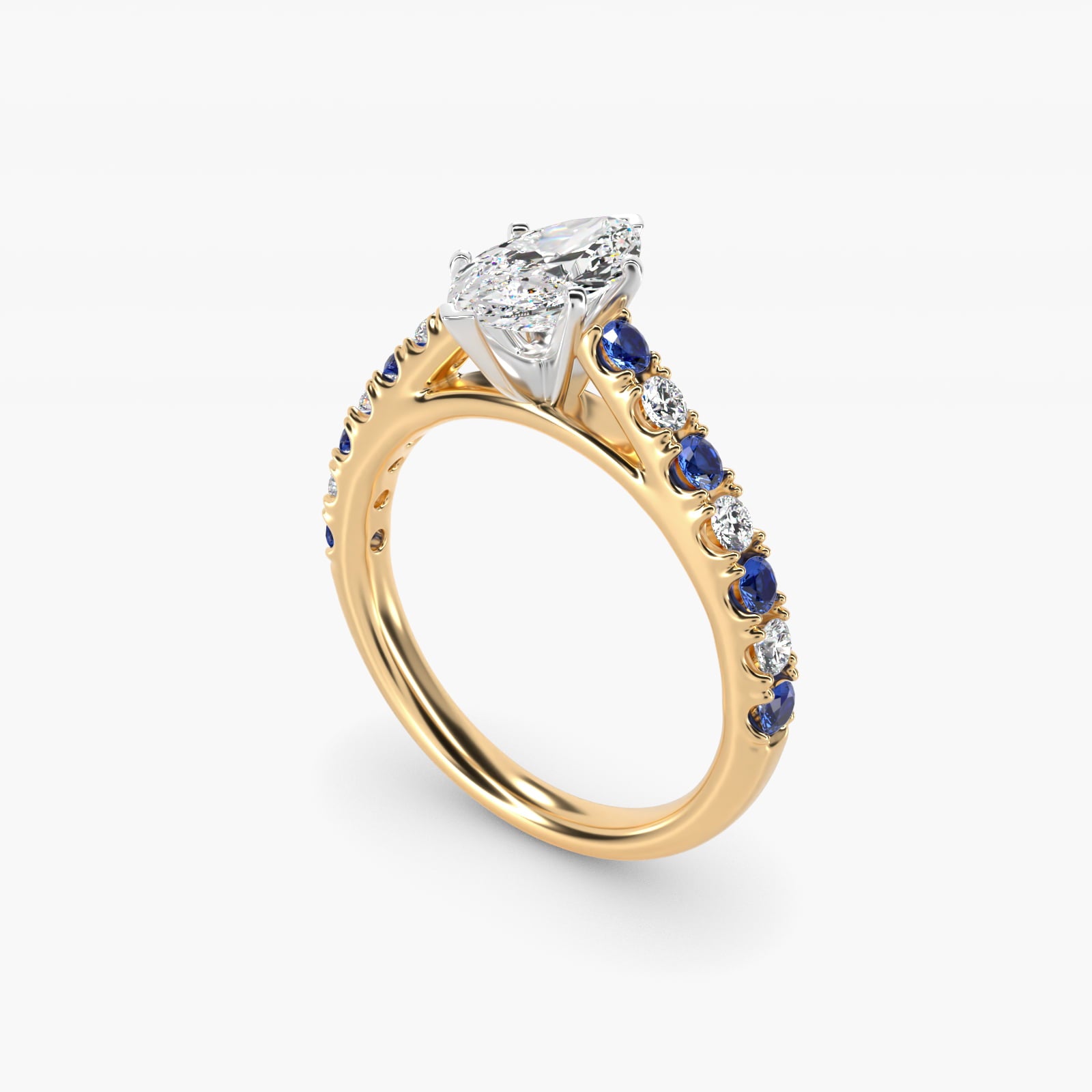 Riviera PavŽ Sapphire and Diamond Engagement Ring in 14K Yellow Gold - Marquise Center