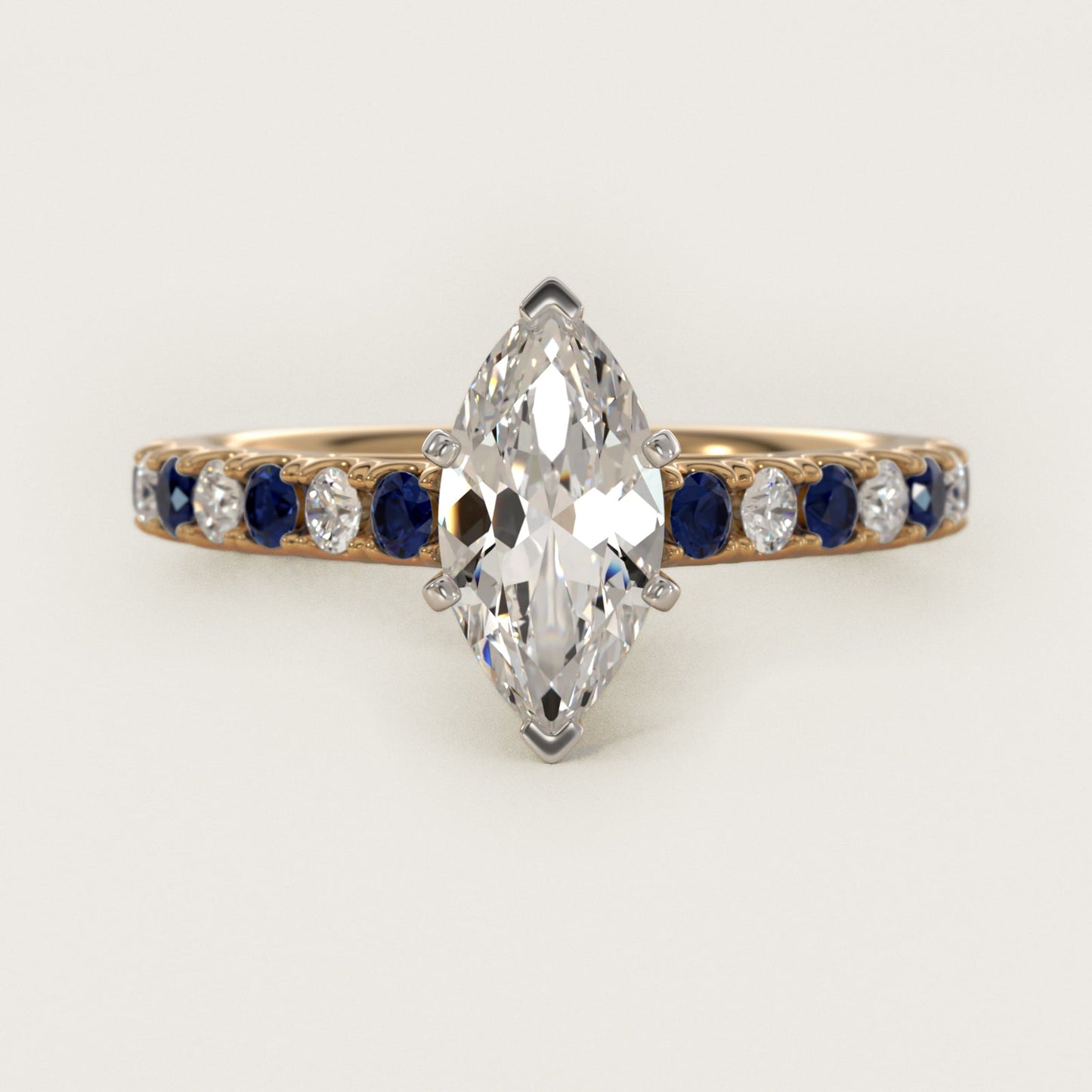 Riviera PavŽ Sapphire and Diamond Engagement Ring in 14K Yellow Gold - Marquise Center