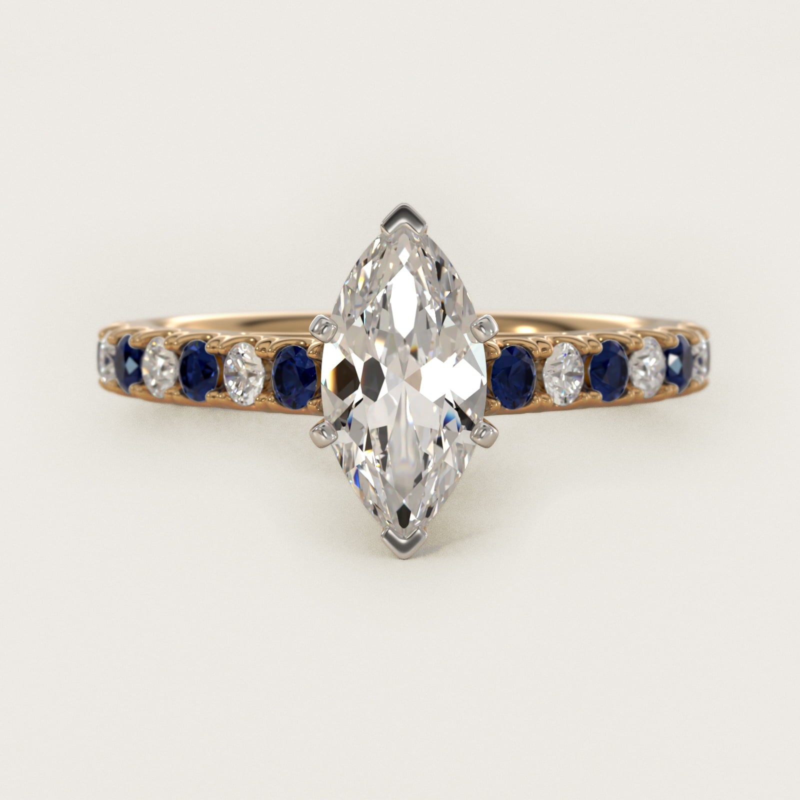 Riviera PavŽ Sapphire and Diamond Engagement Ring in 14K Yellow Gold - Marquise Center