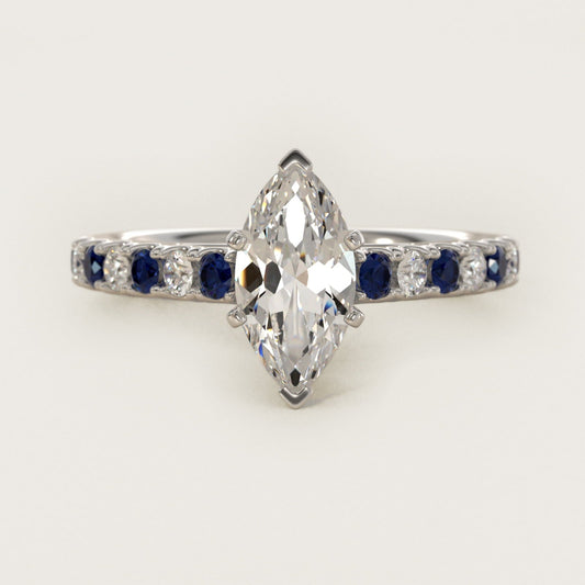 Riviera Pav? Sapphire and Diamond Engagement Ring in Platinum - Marquise Center