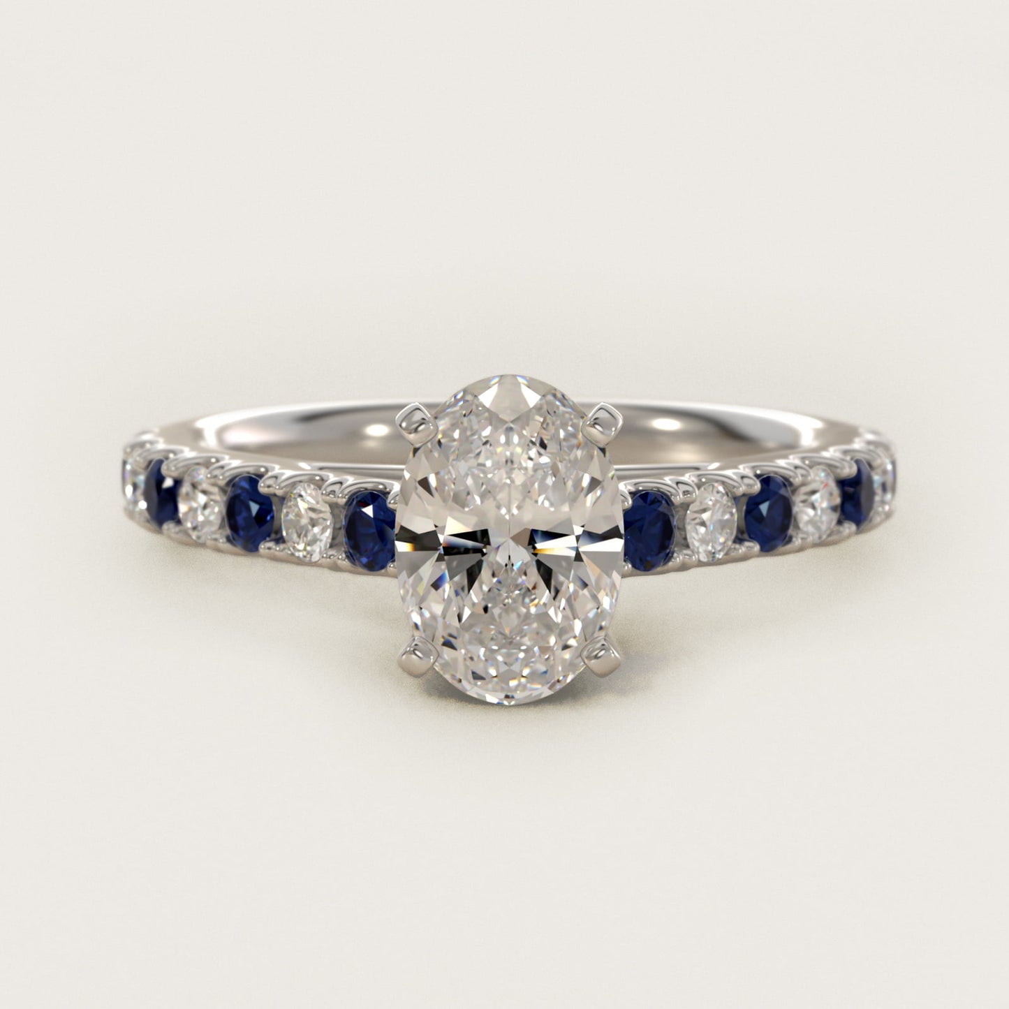 Riviera PavŽ Sapphire and Diamond Engagement Ring in 14k White Gold - Oval Center