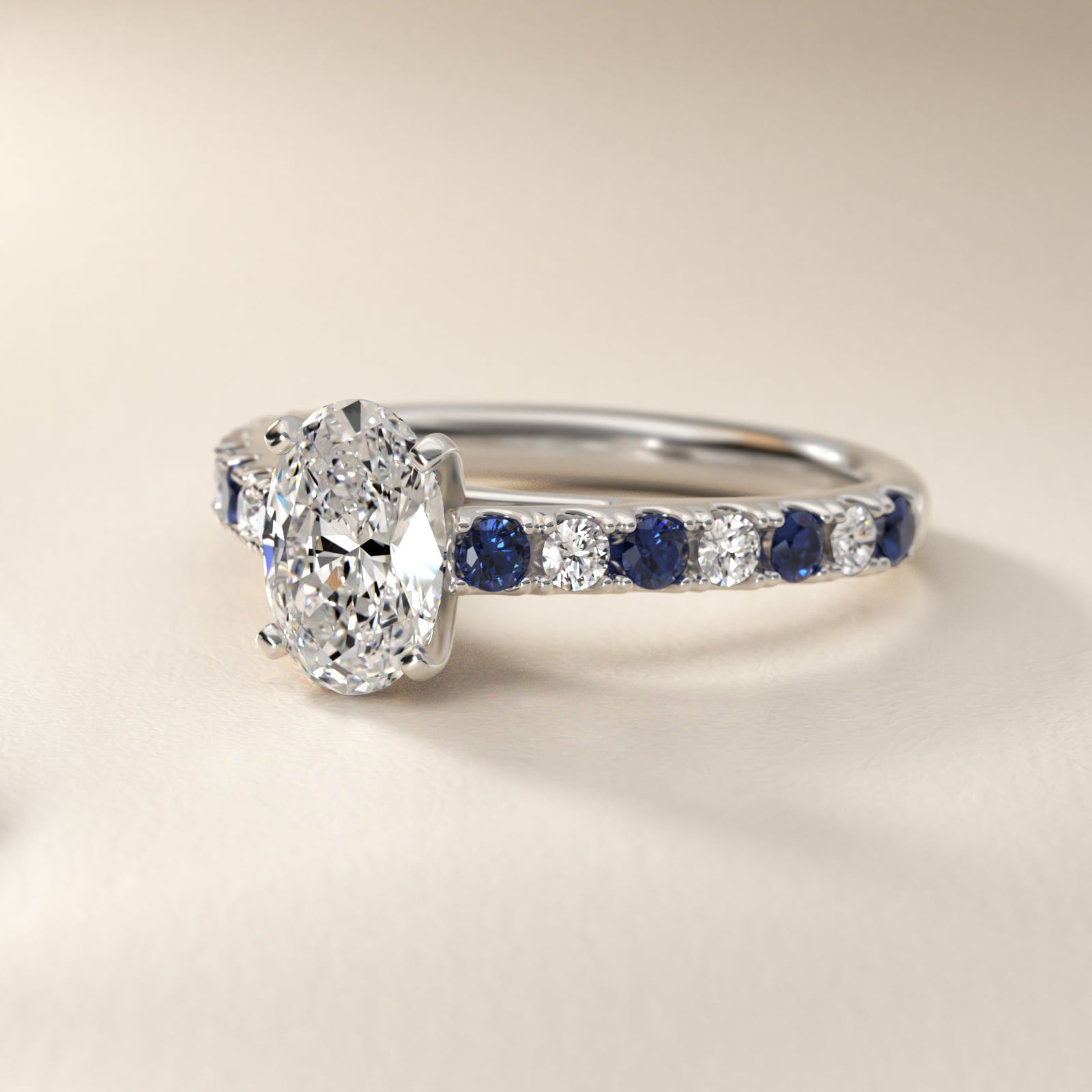 Riviera PavŽ Sapphire and Diamond Engagement Ring in 14k White Gold - Oval Center