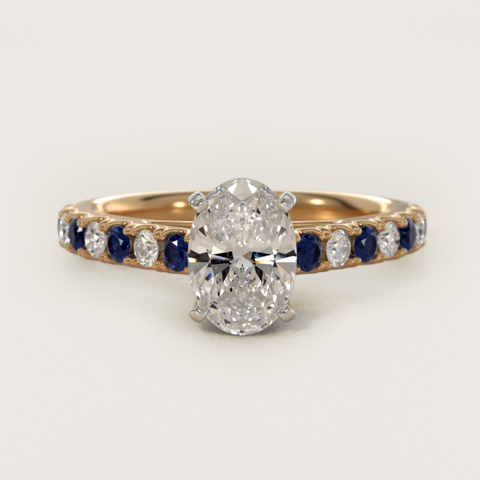 Riviera PavŽ Sapphire and Diamond Engagement Ring in 14K Yellow Gold - Oval Center