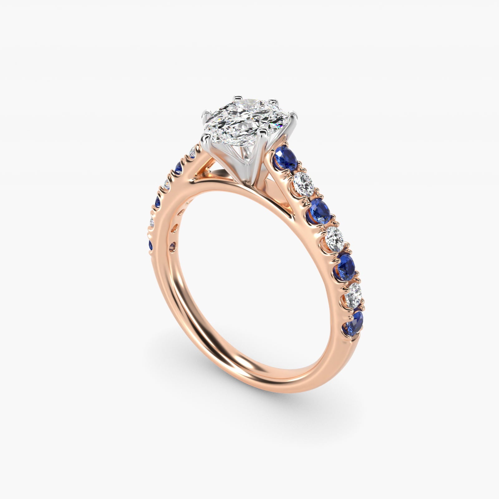 Riviera PavŽ Sapphire and Diamond Engagement Ring in 14k Rose Gold - Pear Center
