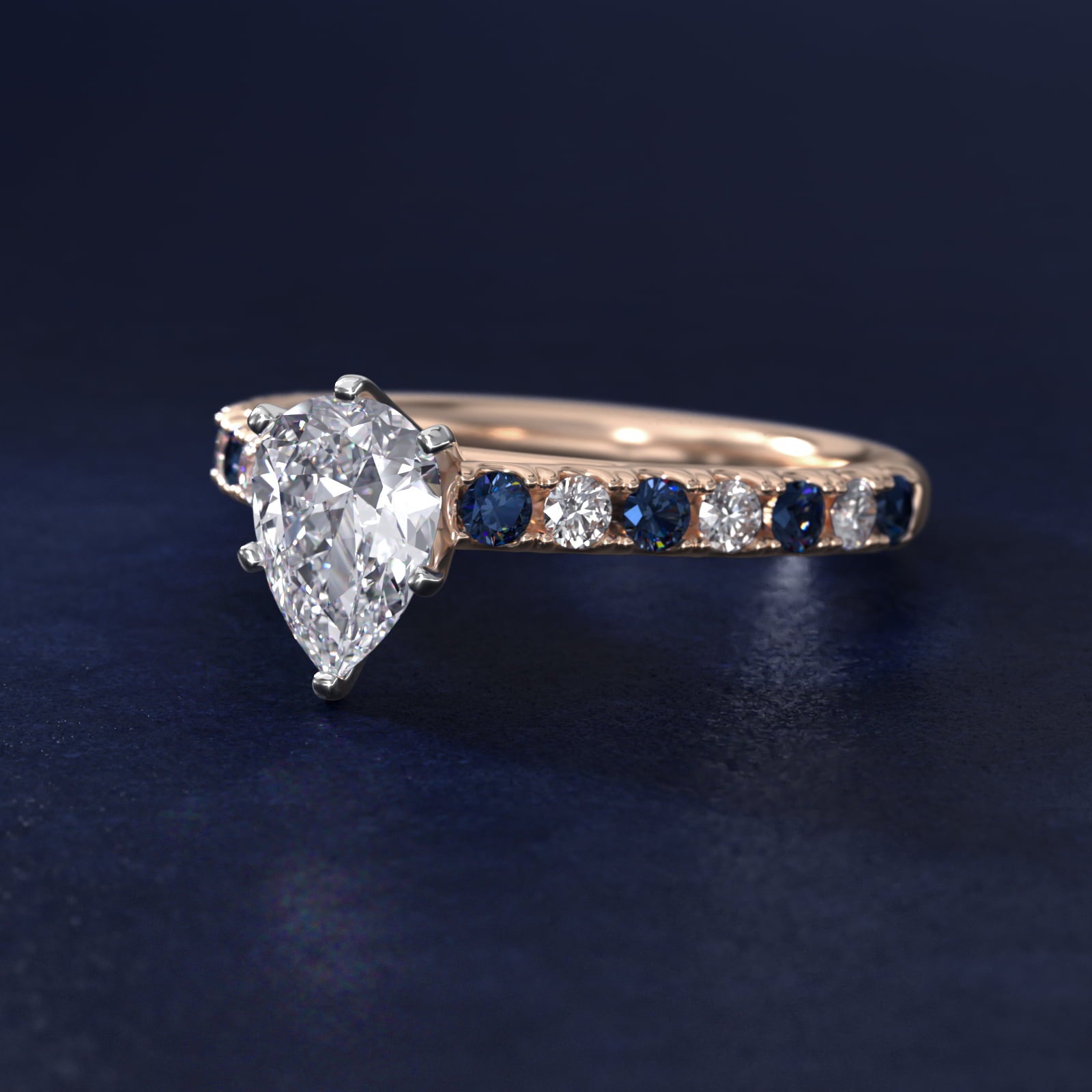 Riviera PavŽ Sapphire and Diamond Engagement Ring in 14k Rose Gold - Pear Center