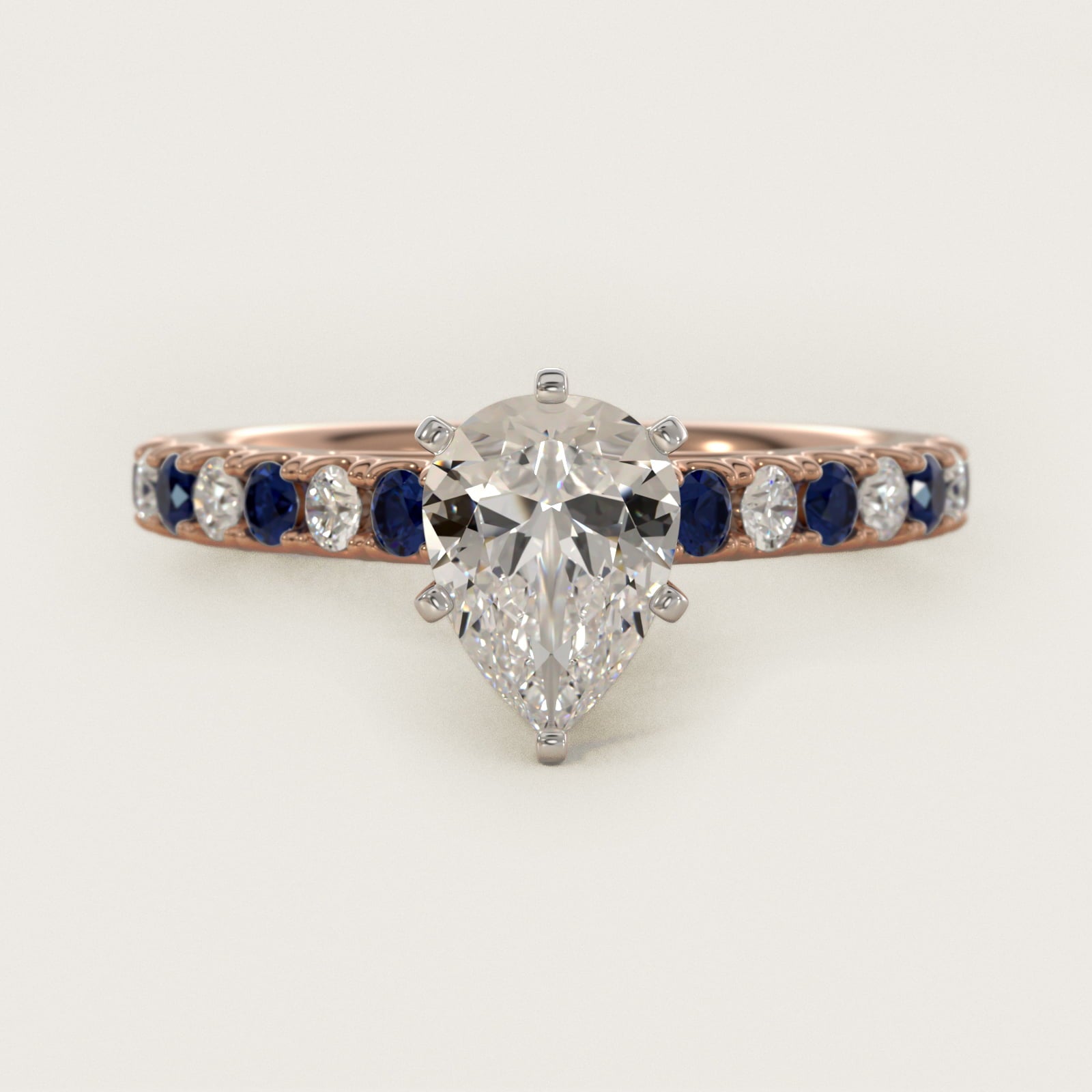 Riviera PavŽ Sapphire and Diamond Engagement Ring in 14k Rose Gold - Pear Center
