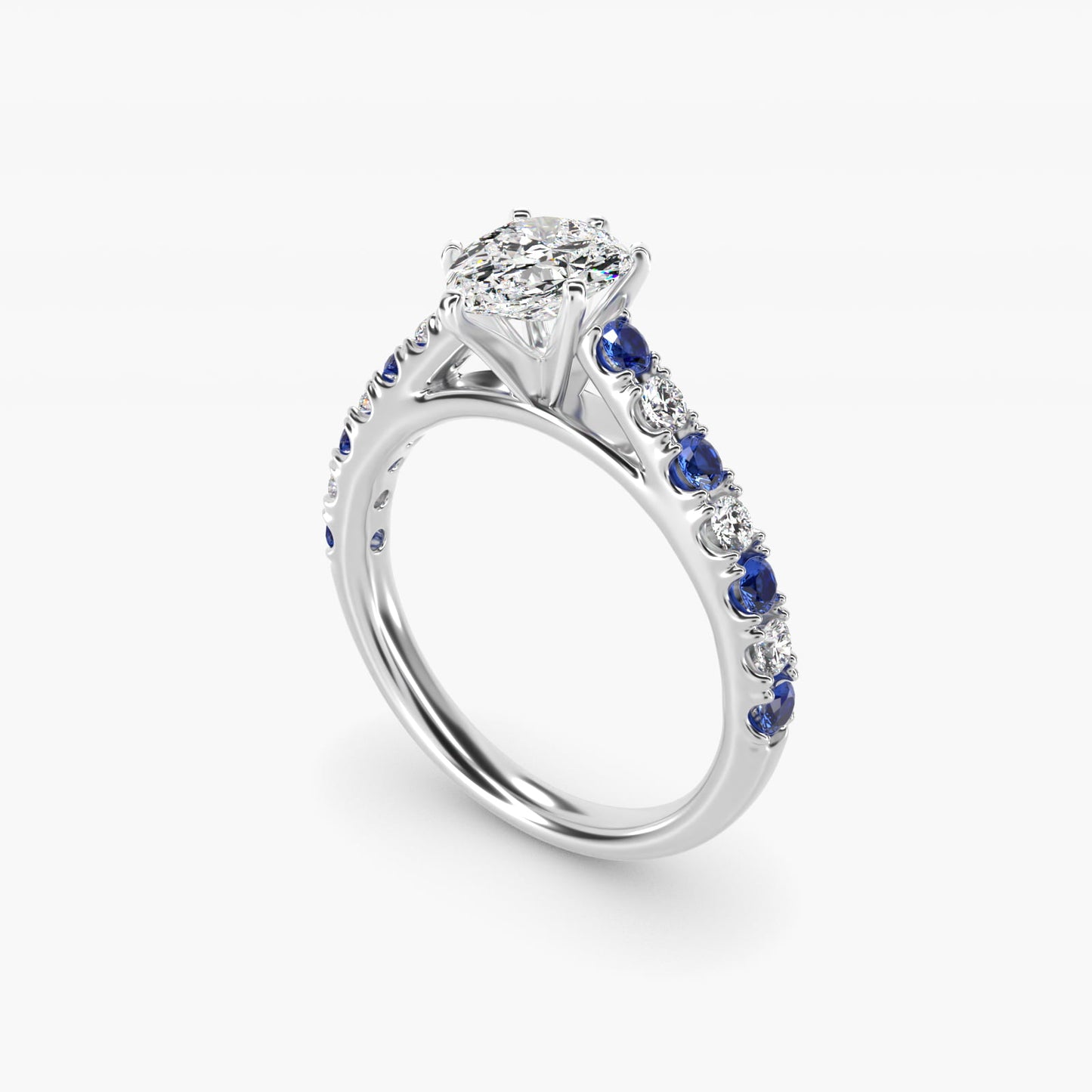 Riviera PavŽ Sapphire and Diamond Engagement Ring in 14k White Gold - Pear Center
