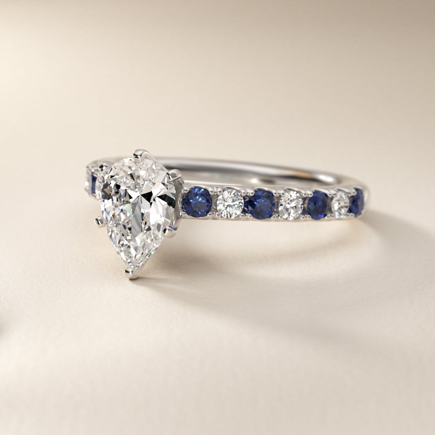 Riviera PavŽ Sapphire and Diamond Engagement Ring in 14k White Gold - Pear Center
