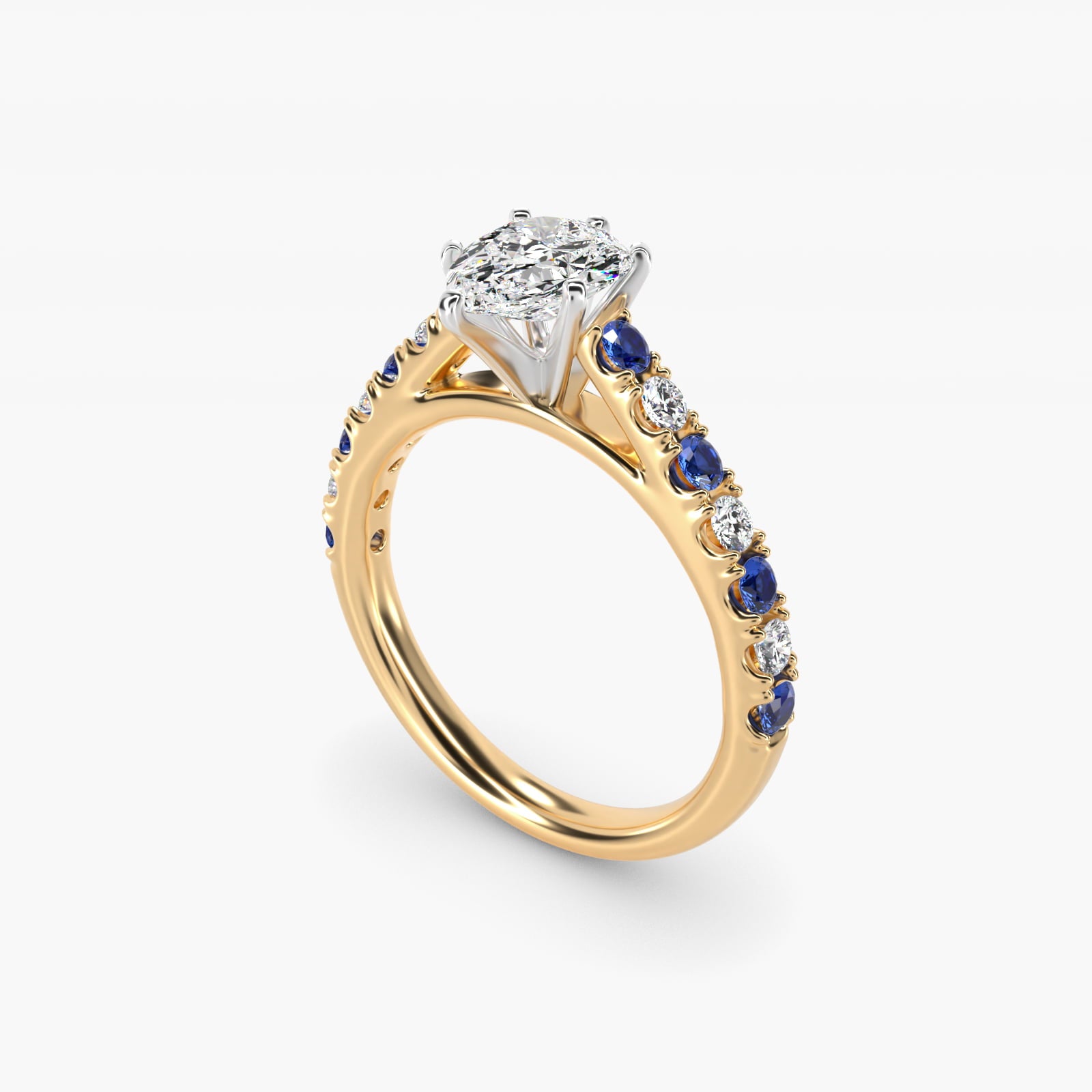 Riviera PavŽ Sapphire and Diamond Engagement Ring in 14K Yellow Gold - Pear Center