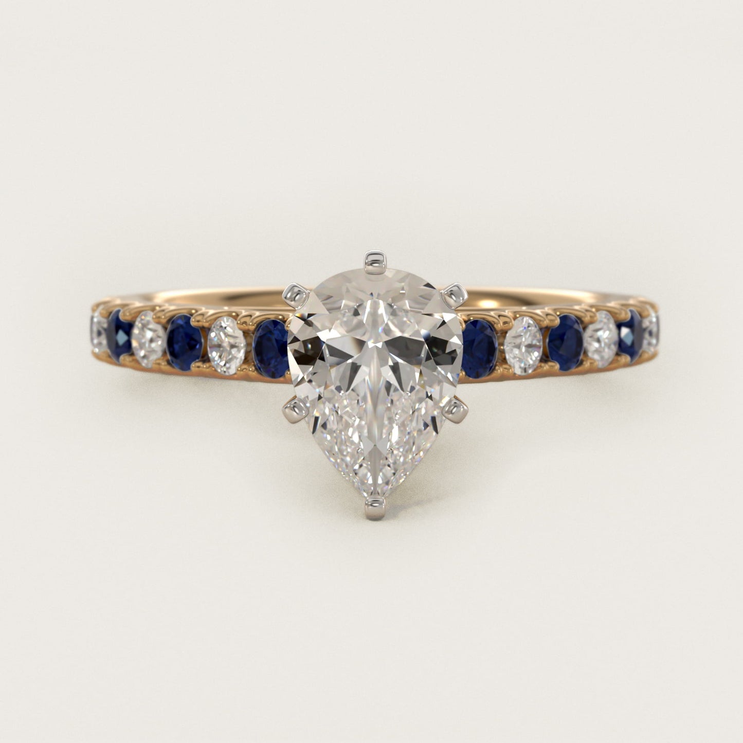 Riviera PavŽ Sapphire and Diamond Engagement Ring in 14K Yellow Gold - Pear Center