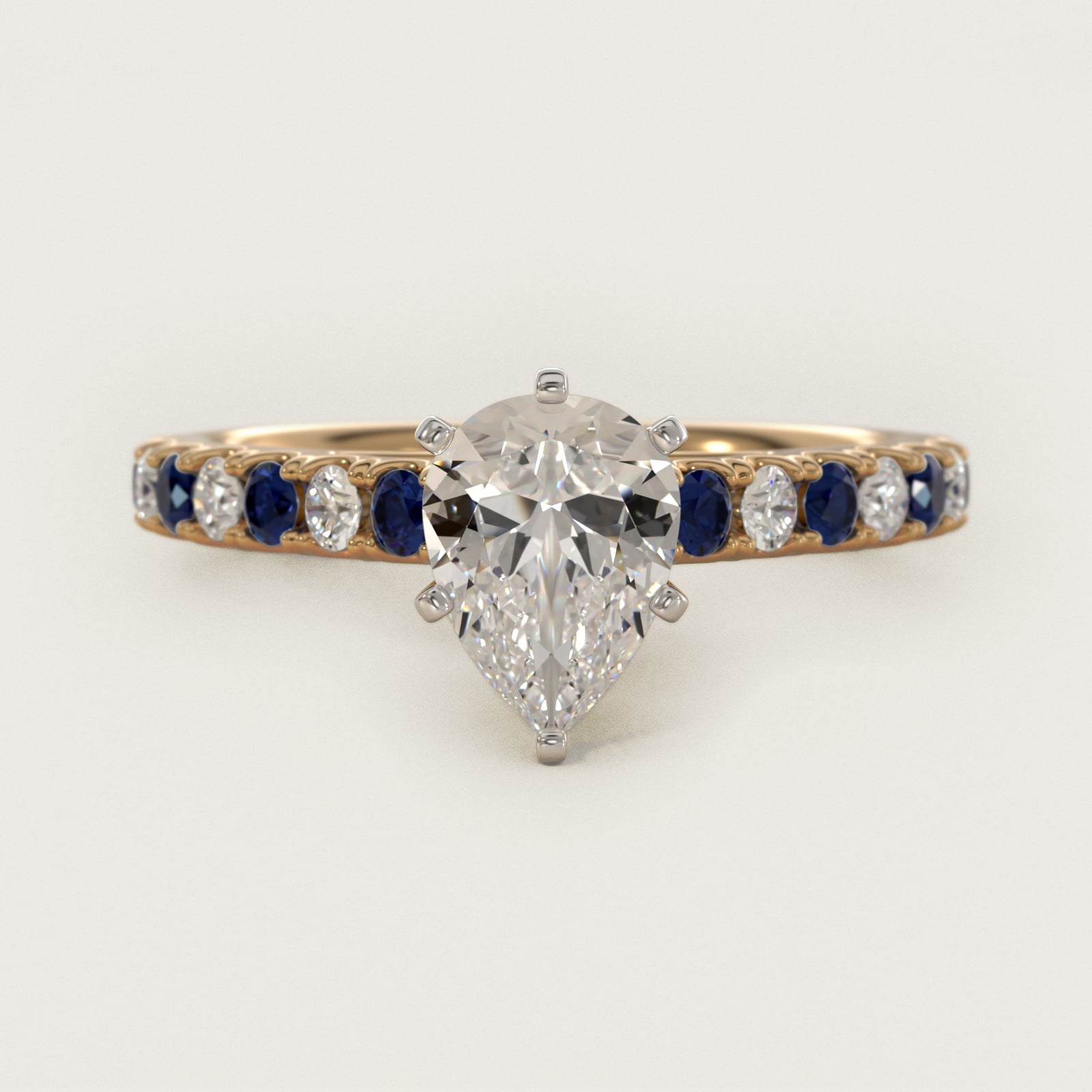 Riviera PavŽ Sapphire and Diamond Engagement Ring in 14K Yellow Gold - Pear Center