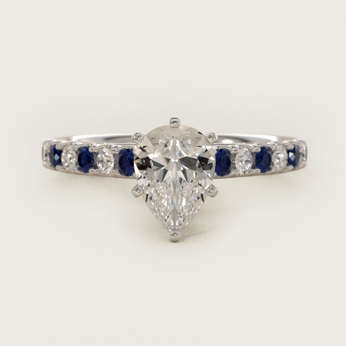 Riviera Pav? Sapphire and Diamond Engagement Ring in Platinum - Pear Center