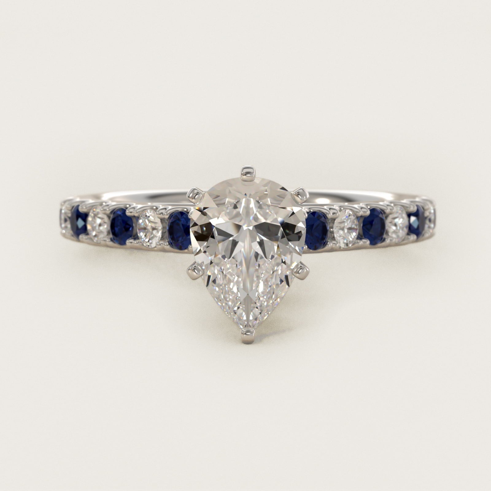 Riviera Pav? Sapphire and Diamond Engagement Ring in Platinum - Pear Center