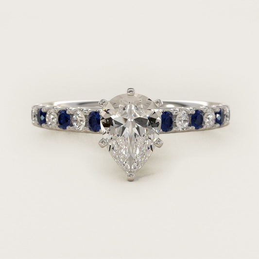 Riviera Pav? Sapphire and Diamond Engagement Ring in Platinum - Pear Center