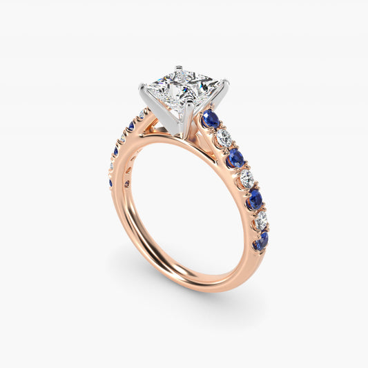 Riviera PavŽ Sapphire and Diamond Engagement Ring in 14k Rose Gold - Princess Center