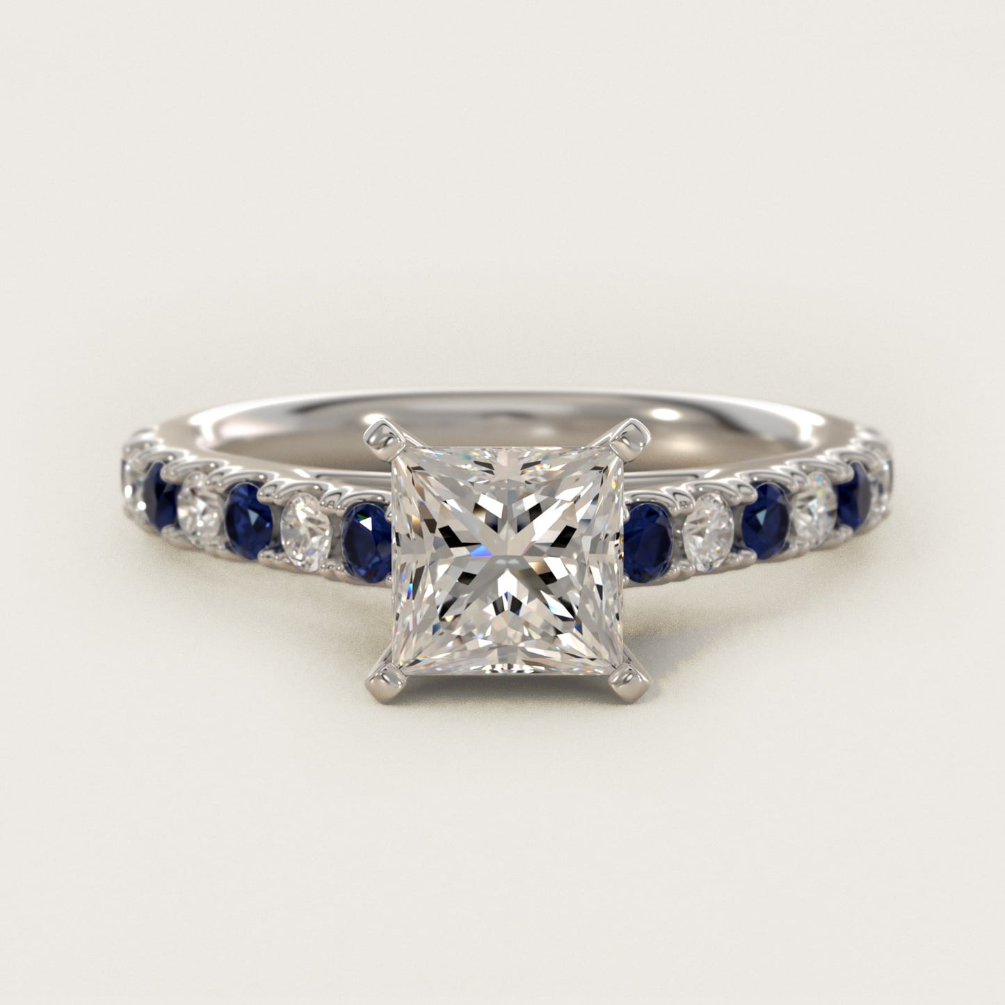 Riviera PavŽ Sapphire and Diamond Engagement Ring in 14k White Gold - Princess Center