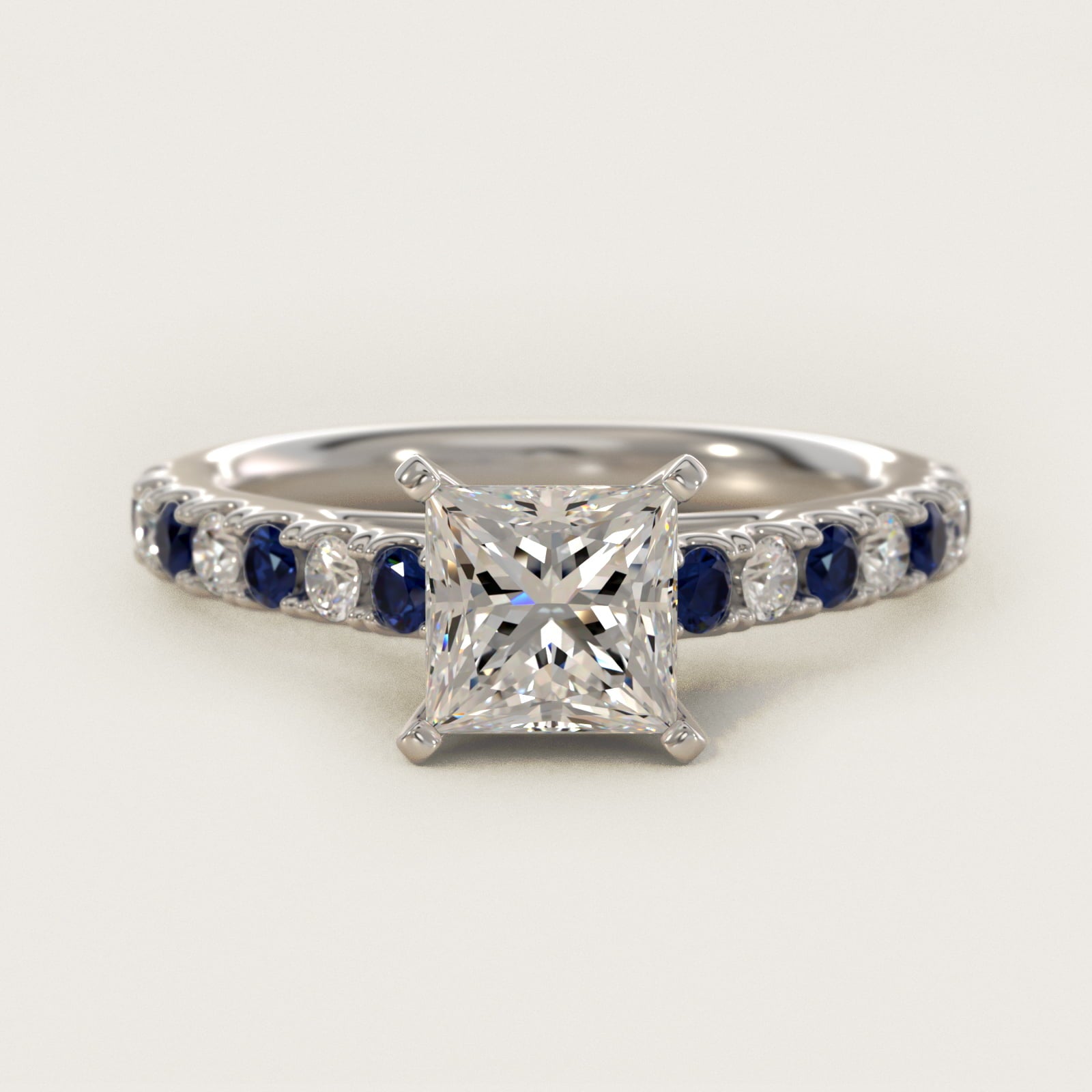 Riviera PavŽ Sapphire and Diamond Engagement Ring in 14k White Gold - Princess Center