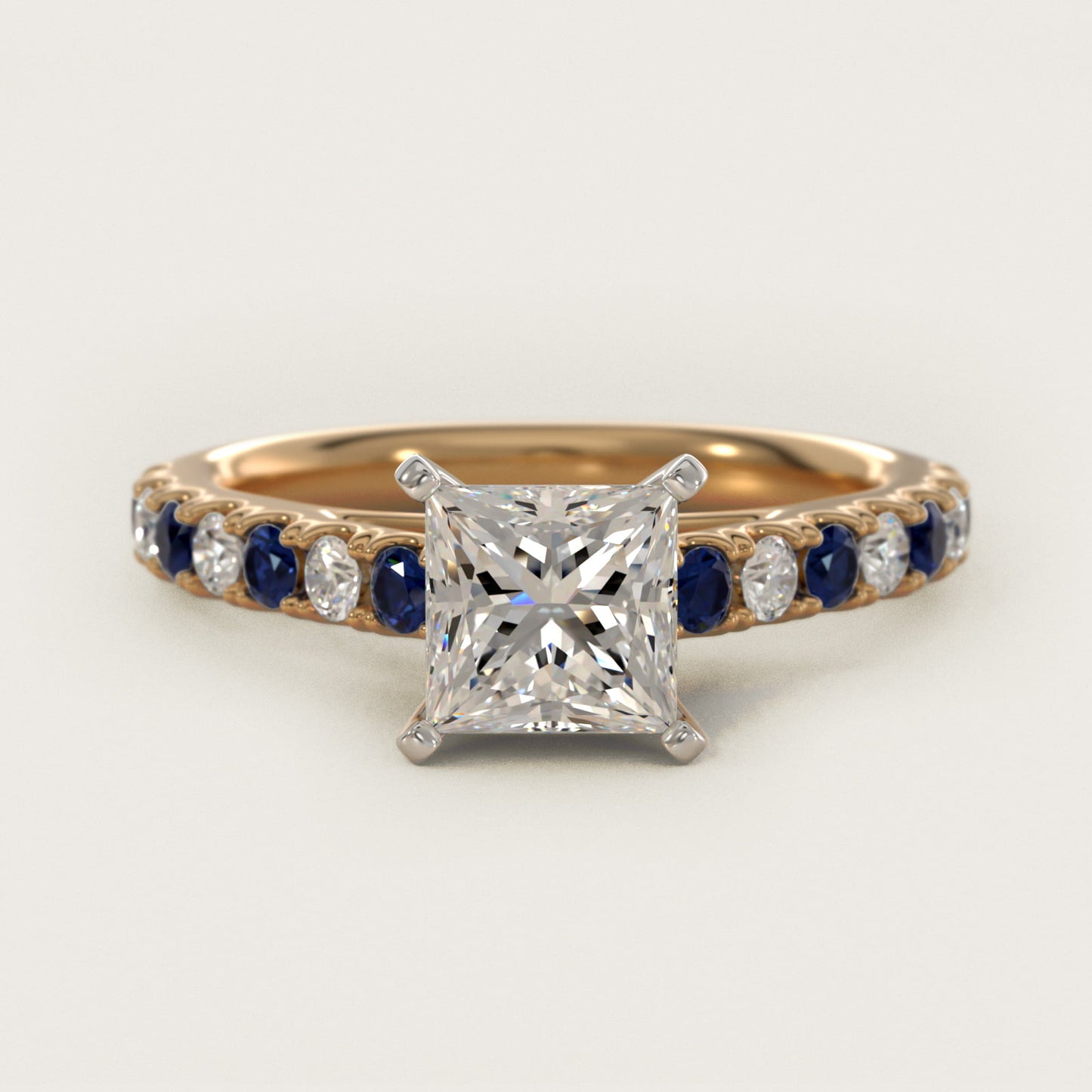 Riviera PavŽ Sapphire and Diamond Engagement Ring in 14K Yellow Gold - Princess Center