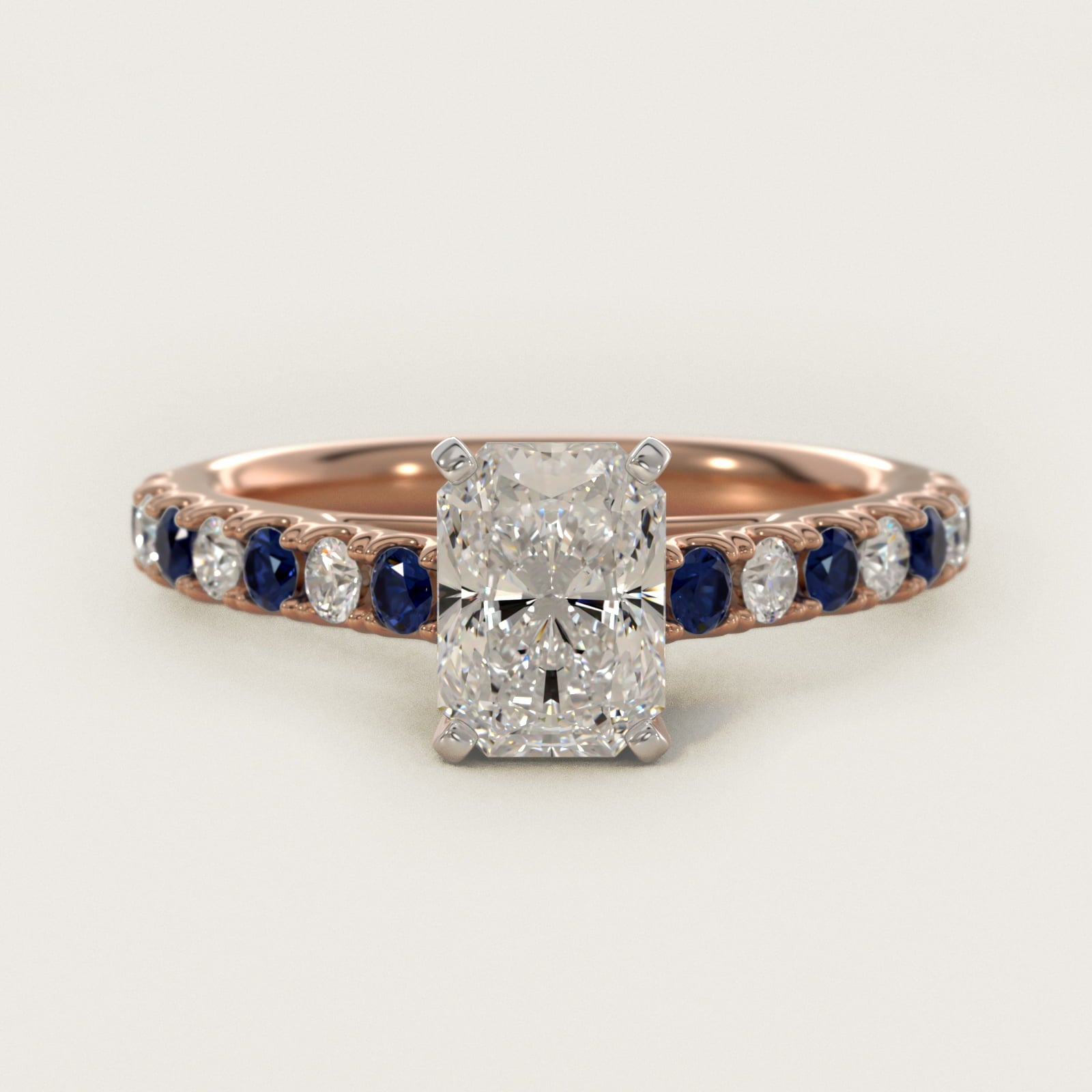 Riviera PavŽ Sapphire and Diamond Engagement Ring in 14k Rose Gold - Radiant Center