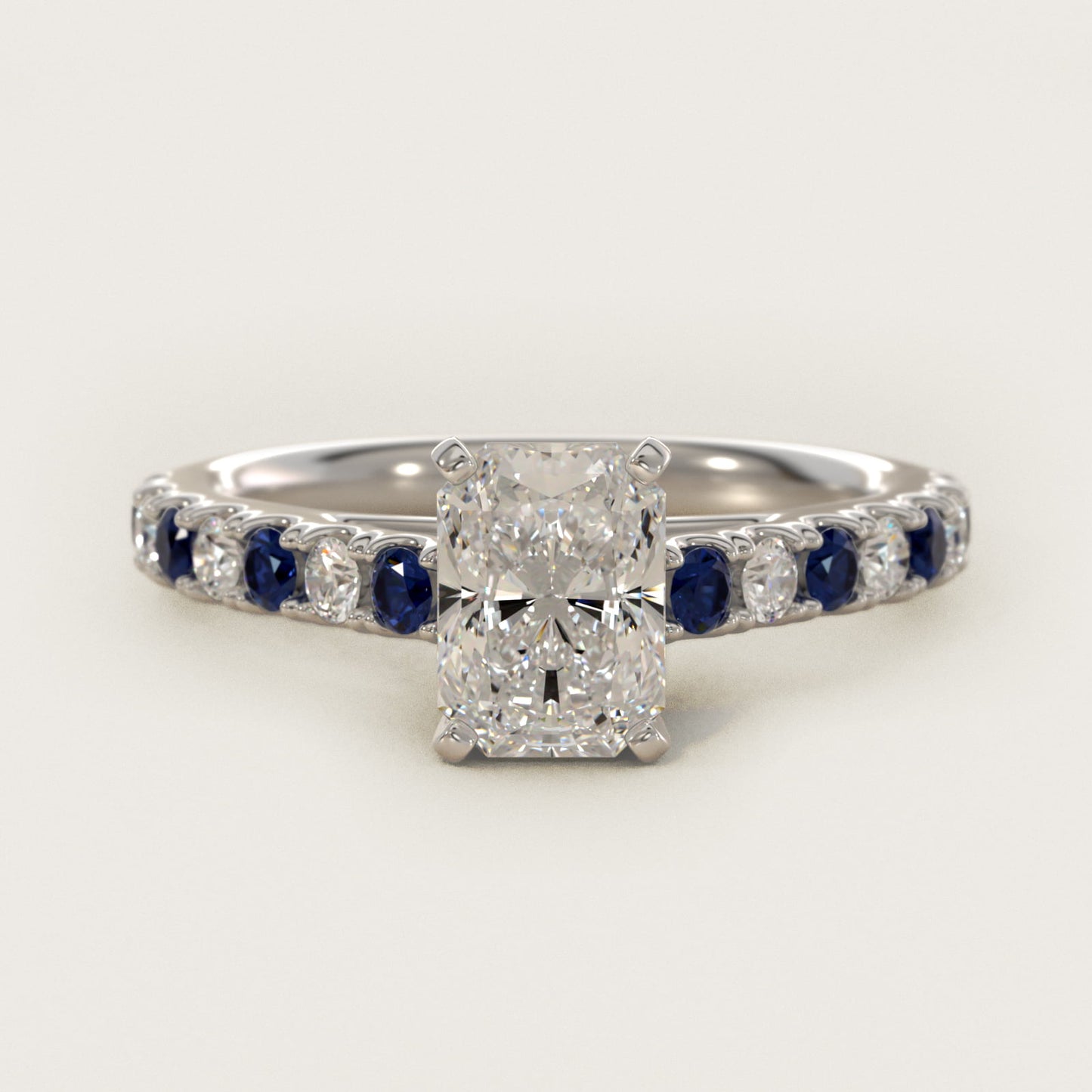 Riviera PavŽ Sapphire and Diamond Engagement Ring in 14k White Gold - Radiant Center