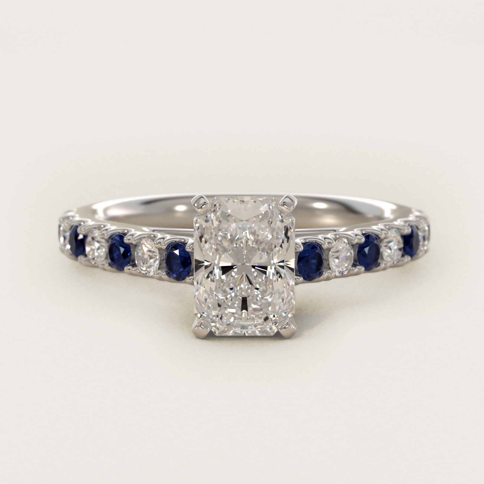 Riviera PavŽ Sapphire and Diamond Engagement Ring in 14k White Gold - Radiant Center