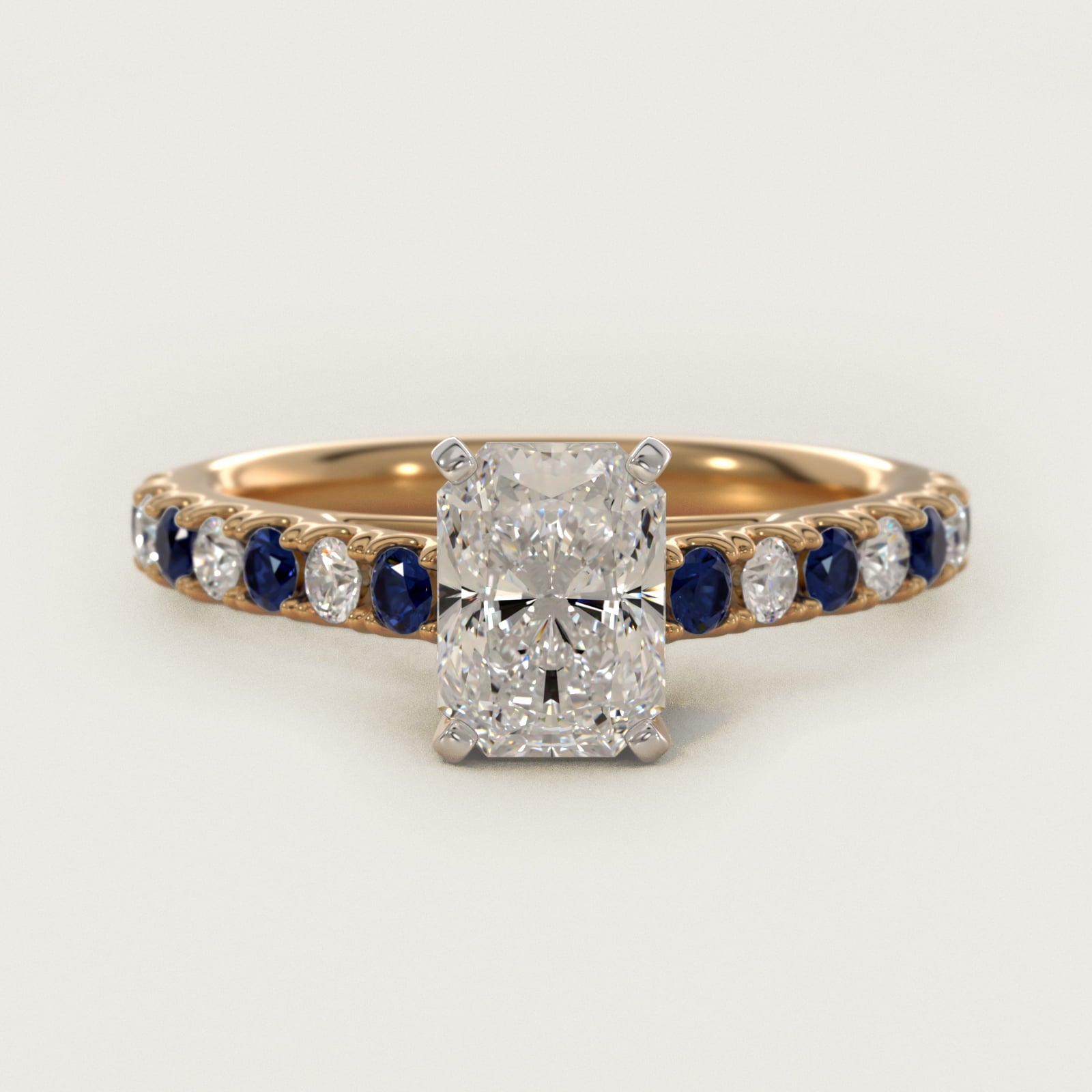 Riviera PavŽ Sapphire and Diamond Engagement Ring in 14K Yellow Gold - Radiant Center