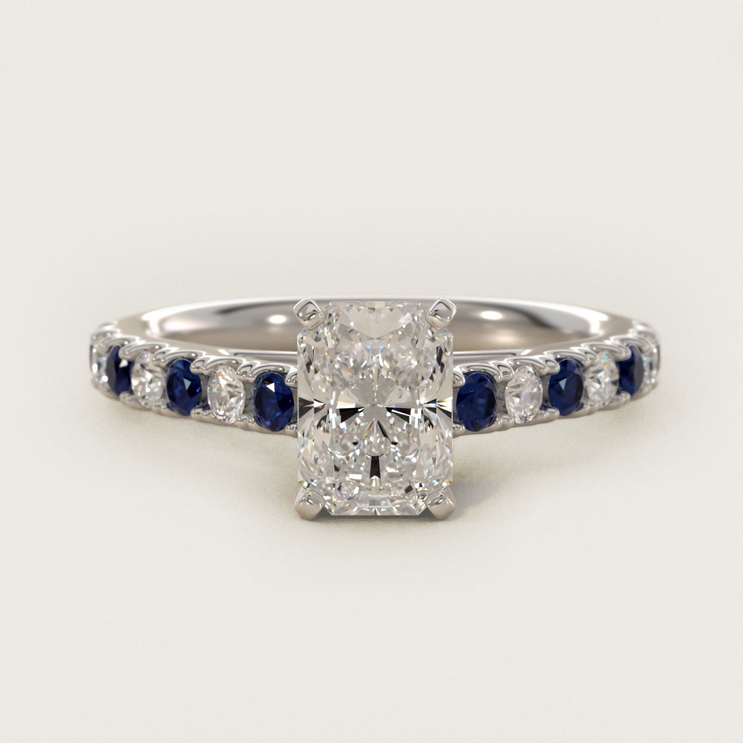 Riviera Pav? Sapphire and Diamond Engagement Ring in Platinum - Radiant Center