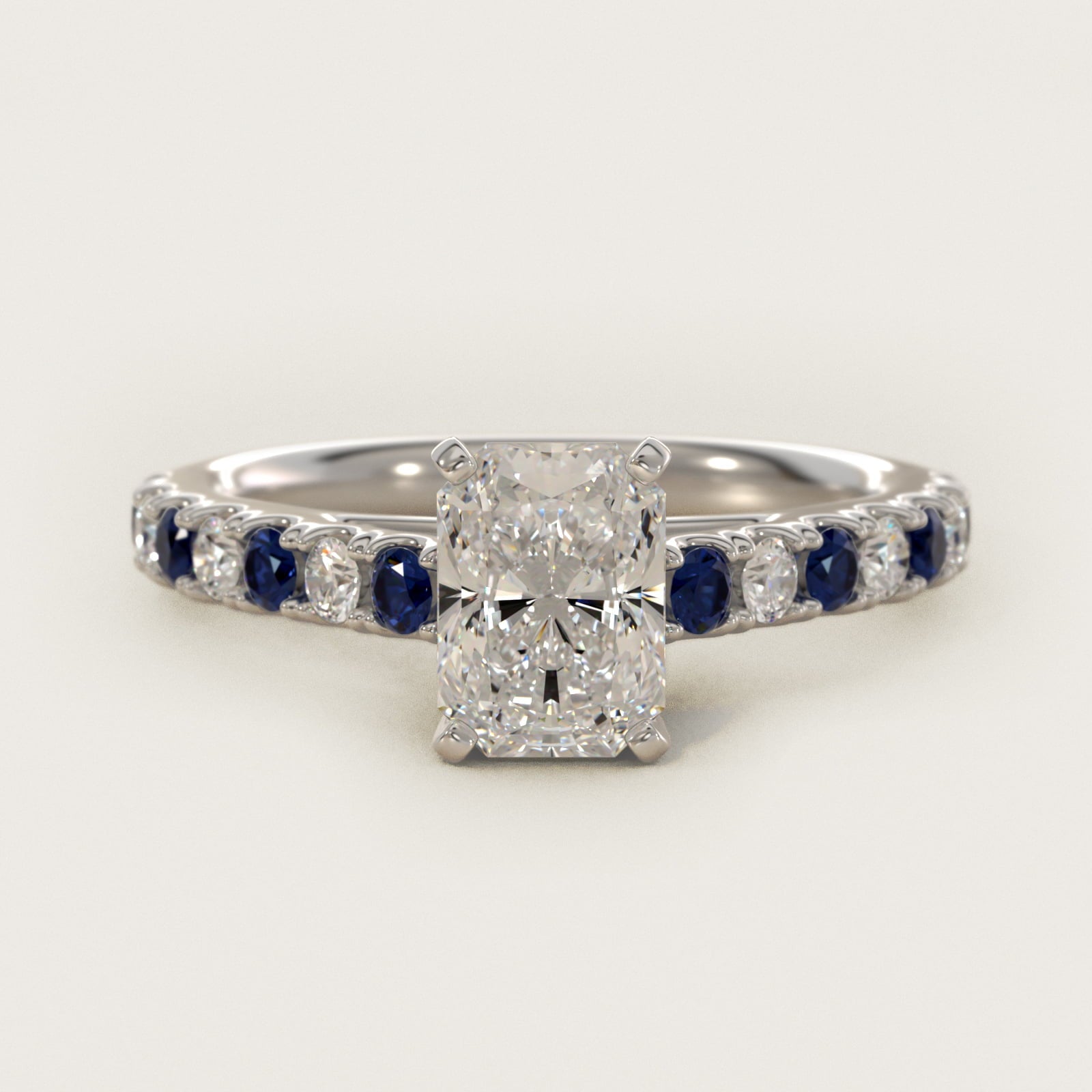 Riviera Pav? Sapphire and Diamond Engagement Ring in Platinum - Radiant Center