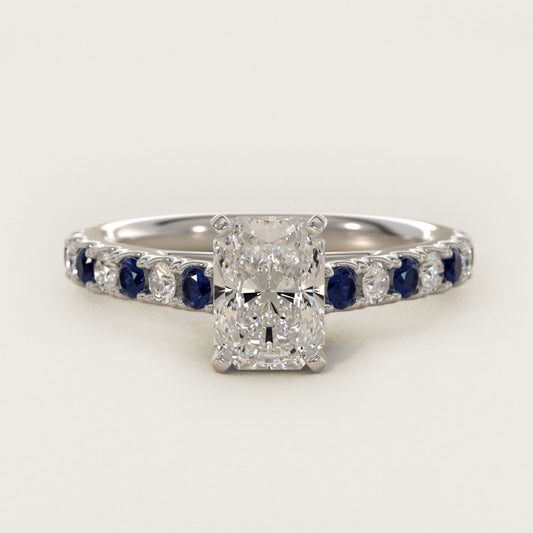 Riviera Pav? Sapphire and Diamond Engagement Ring in Platinum - Radiant Center