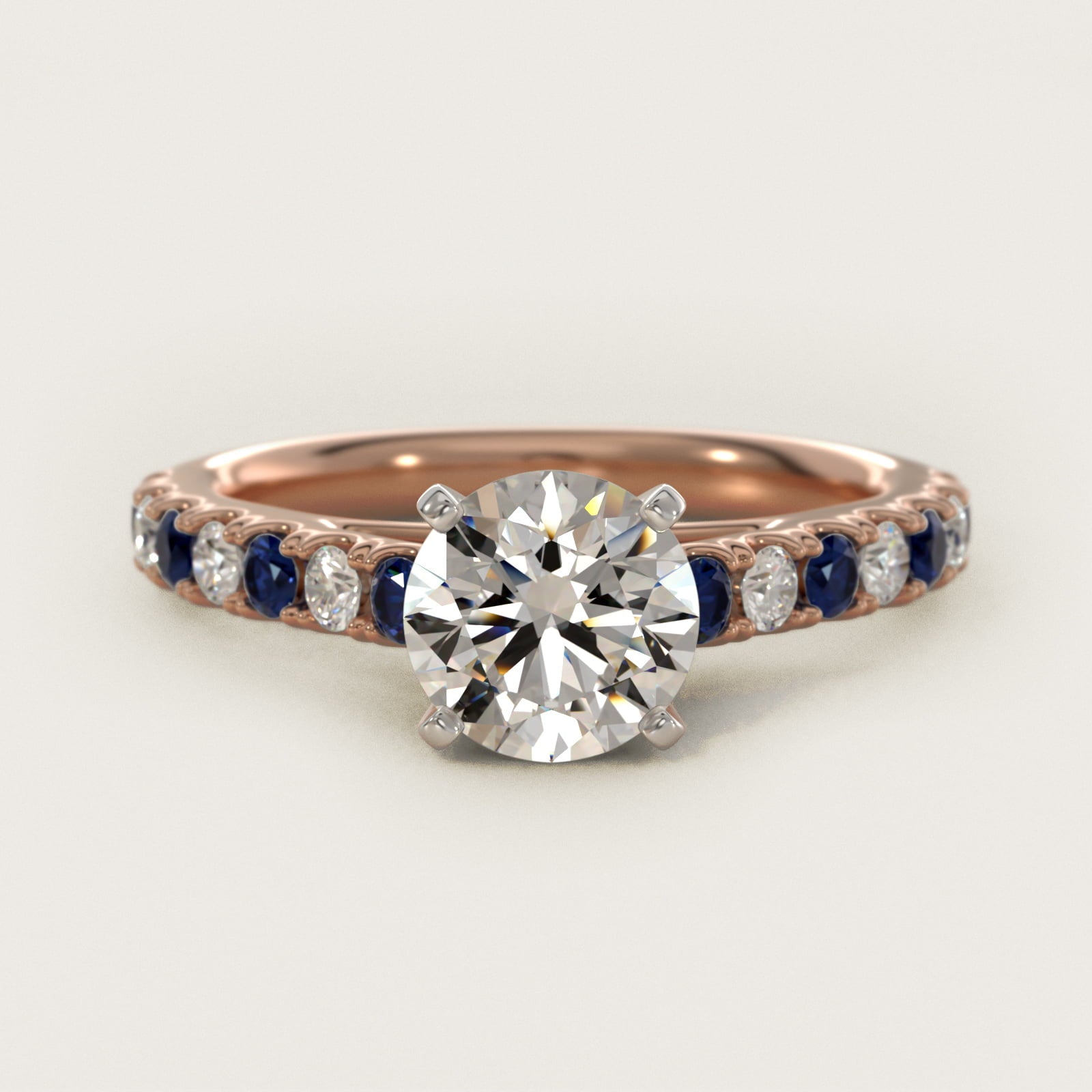 Riviera PavŽ Sapphire and Diamond Engagement Ring in 14k Rose Gold - Round Center