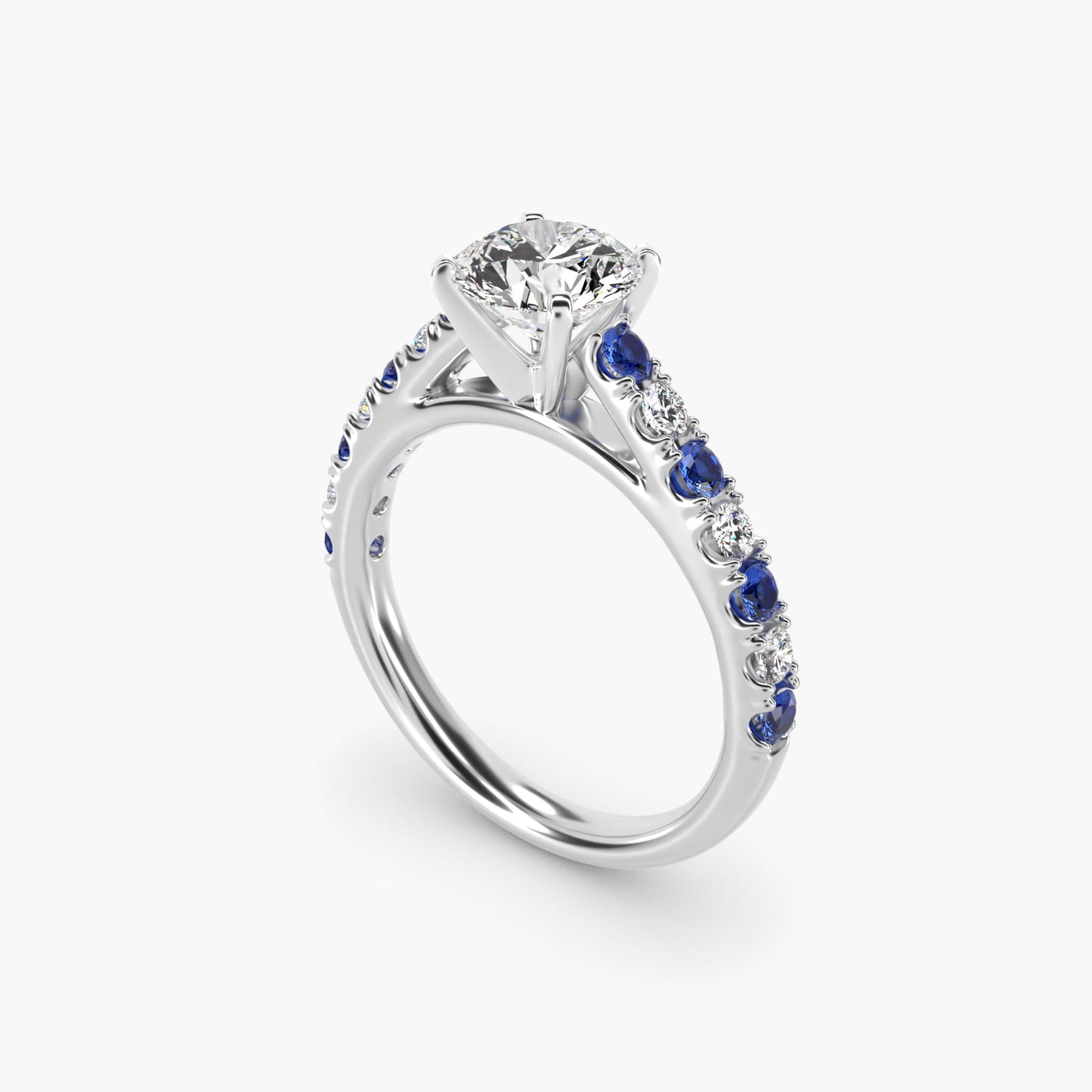 Riviera PavŽ Sapphire and Diamond Engagement Ring in 14k White Gold - Round Center