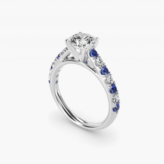 Riviera PavŽ Sapphire and Diamond Engagement Ring in 14k White Gold - Round Center