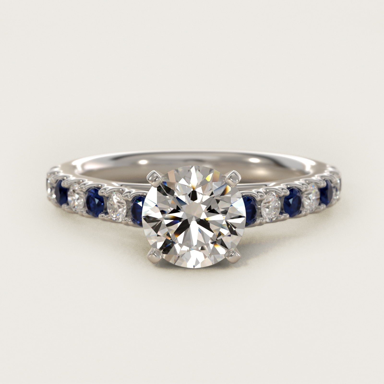 Riviera PavŽ Sapphire and Diamond Engagement Ring in 14k White Gold - Round Center