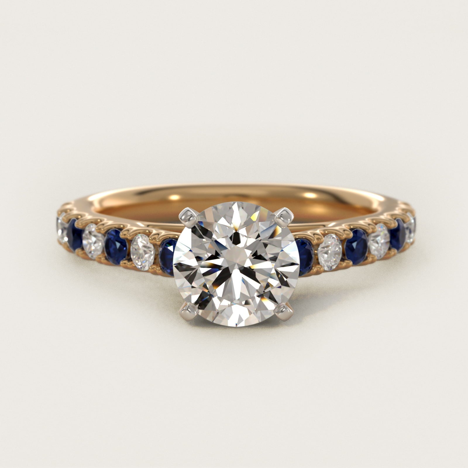 Riviera PavŽ Sapphire and Diamond Engagement Ring in 14K Yellow Gold - Round Center