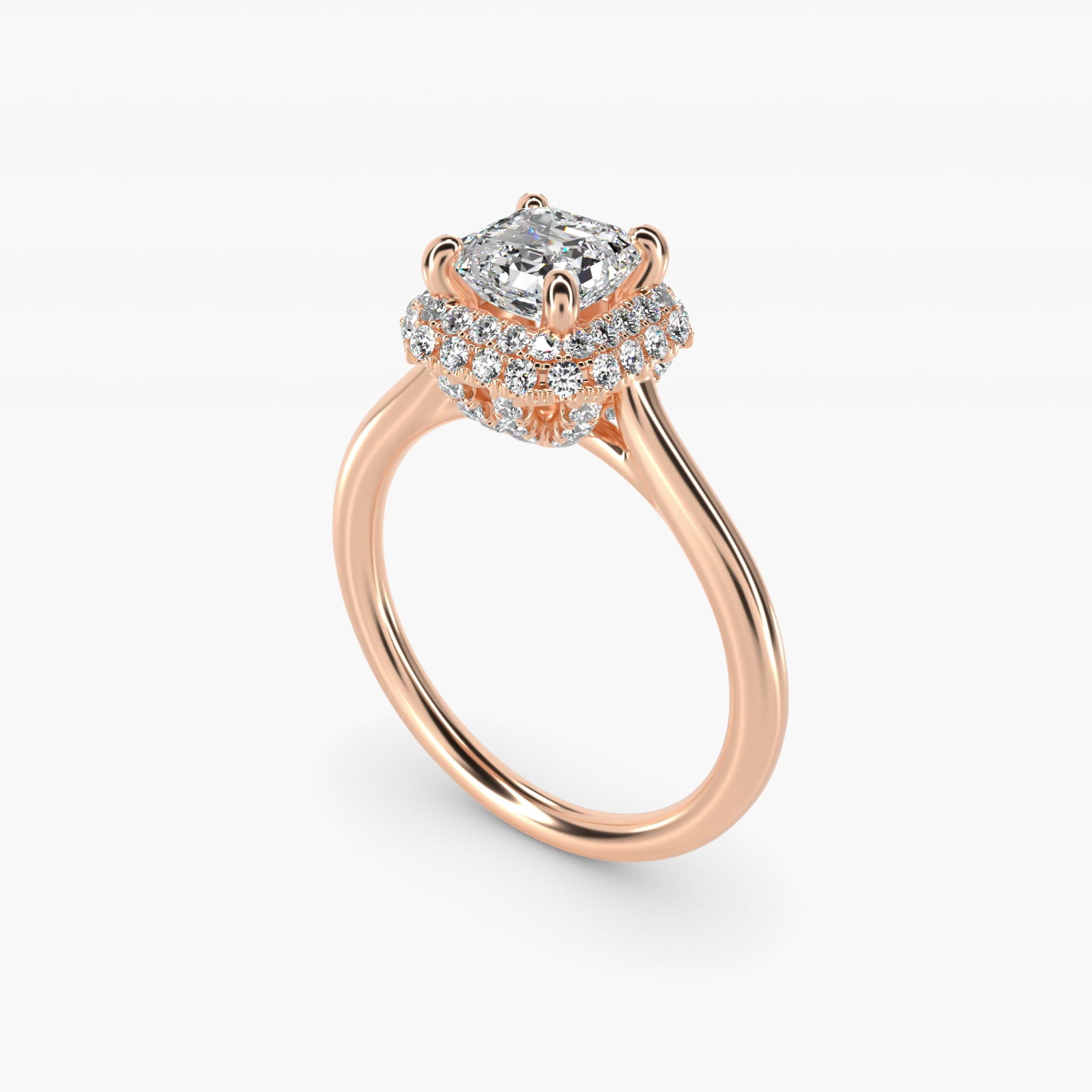 Rollover Halo Diamond Basket Engagement Ring in 14k Rose Gold (3/8 ct. tw) - Asscher Center