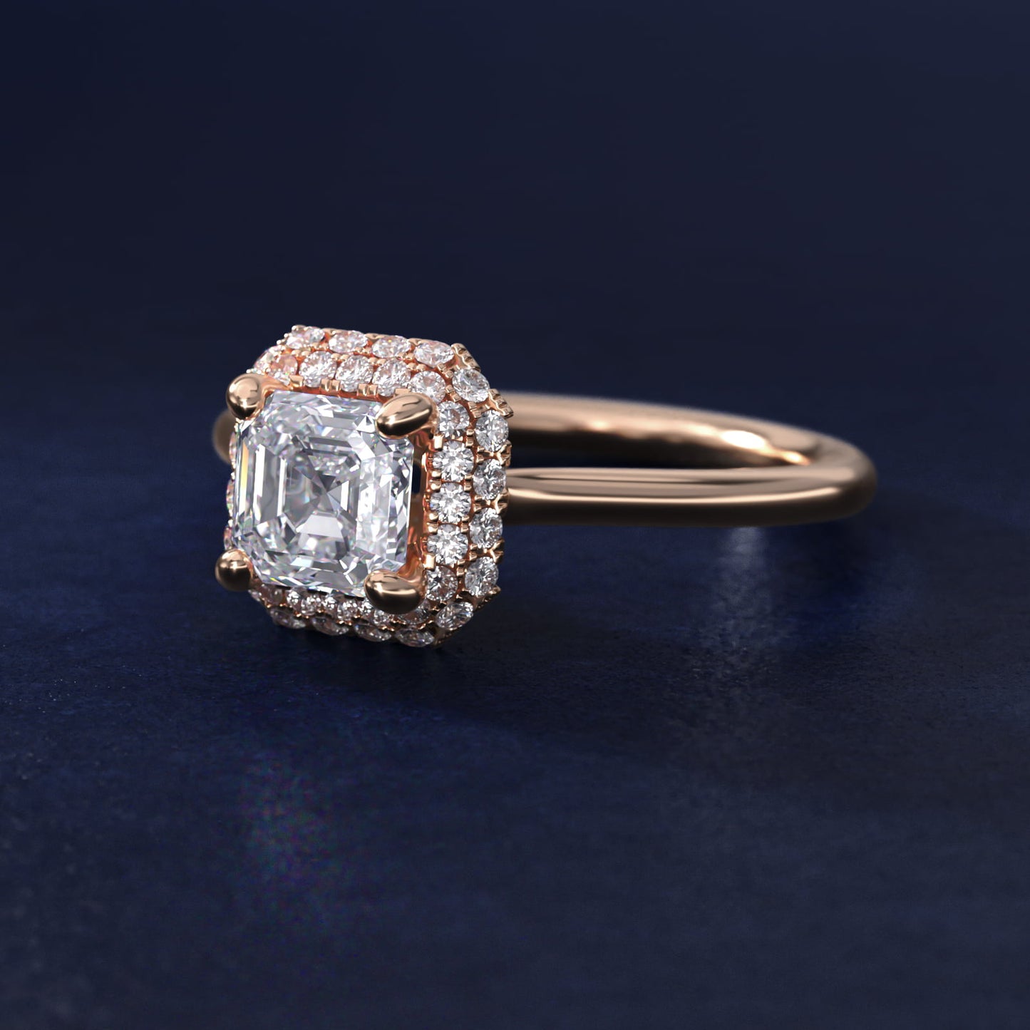 Rollover Halo Diamond Basket Engagement Ring in 14k Rose Gold (3/8 ct. tw) - Asscher Center