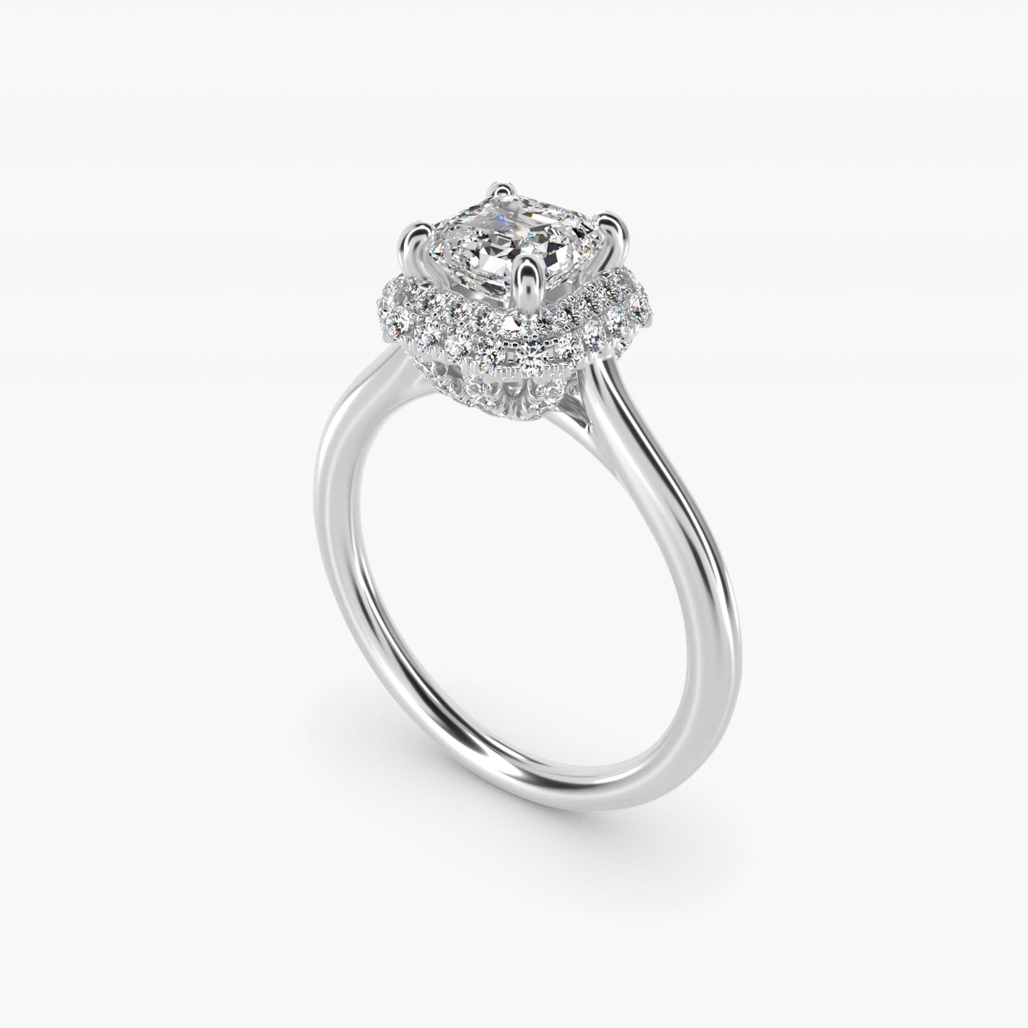 Rollover Halo Diamond Basket Engagement Ring in 14k White Gold (3/8 ct. tw) - Asscher Center