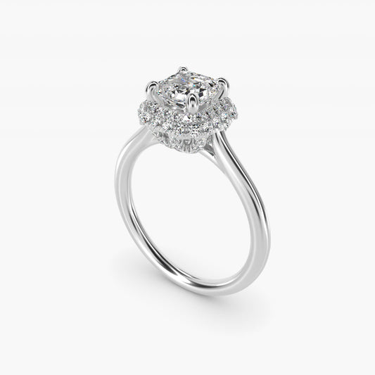 Rollover Halo Diamond Basket Engagement Ring in 14k White Gold (3/8 ct. tw) - Asscher Center