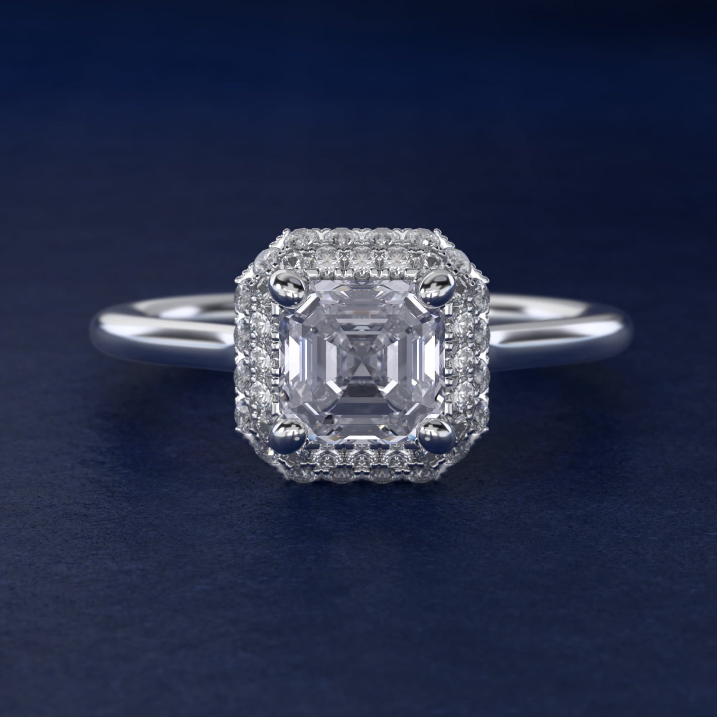 Rollover Halo Diamond Basket Engagement Ring in 14k White Gold (3/8 ct. tw) - Asscher Center
