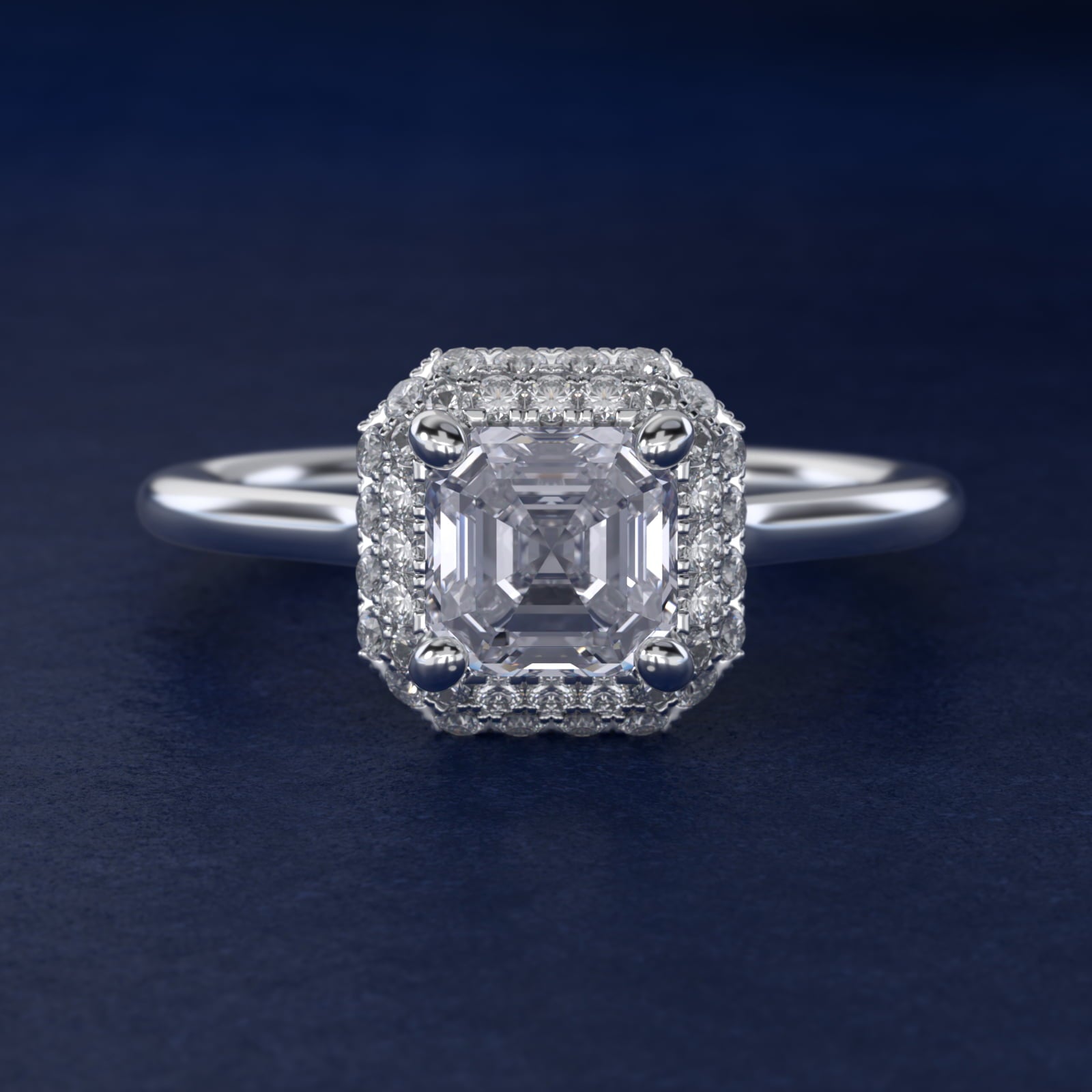 Rollover Halo Diamond Basket Engagement Ring in 14k White Gold (3/8 ct. tw) - Asscher Center